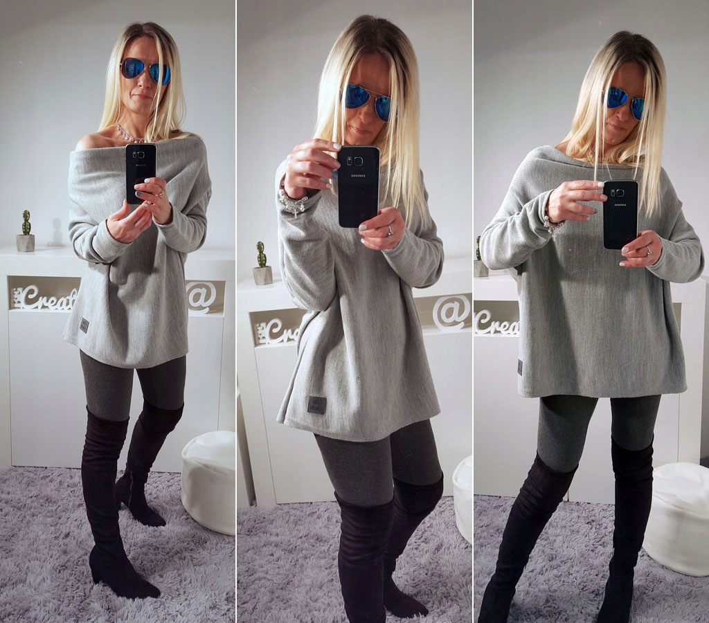 

Sweterek Oversize Tunika Sweter Wool Odkryte Ramię