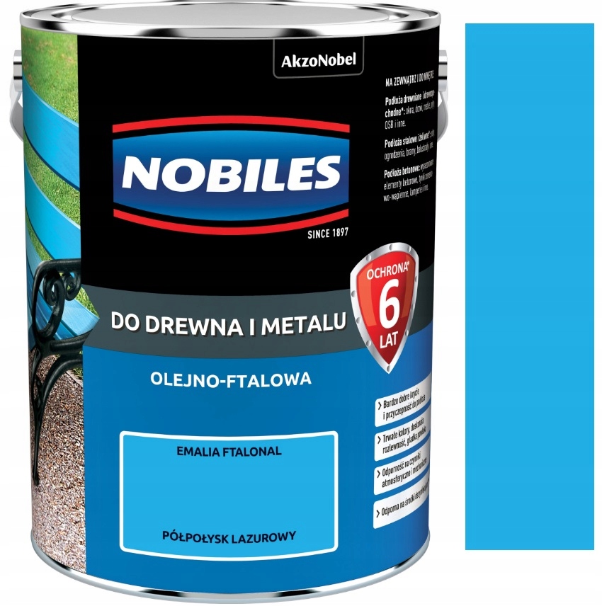 Nobiles Ftalonal Ftalowa Do Drewna I Metalu Lazurowy Półpołysk 5L
