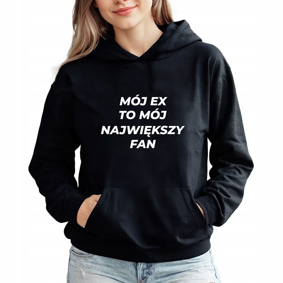 Mikina Černá S Kapucí Na Dárek Můj Ex Je Můj Největší Fanoušek XL