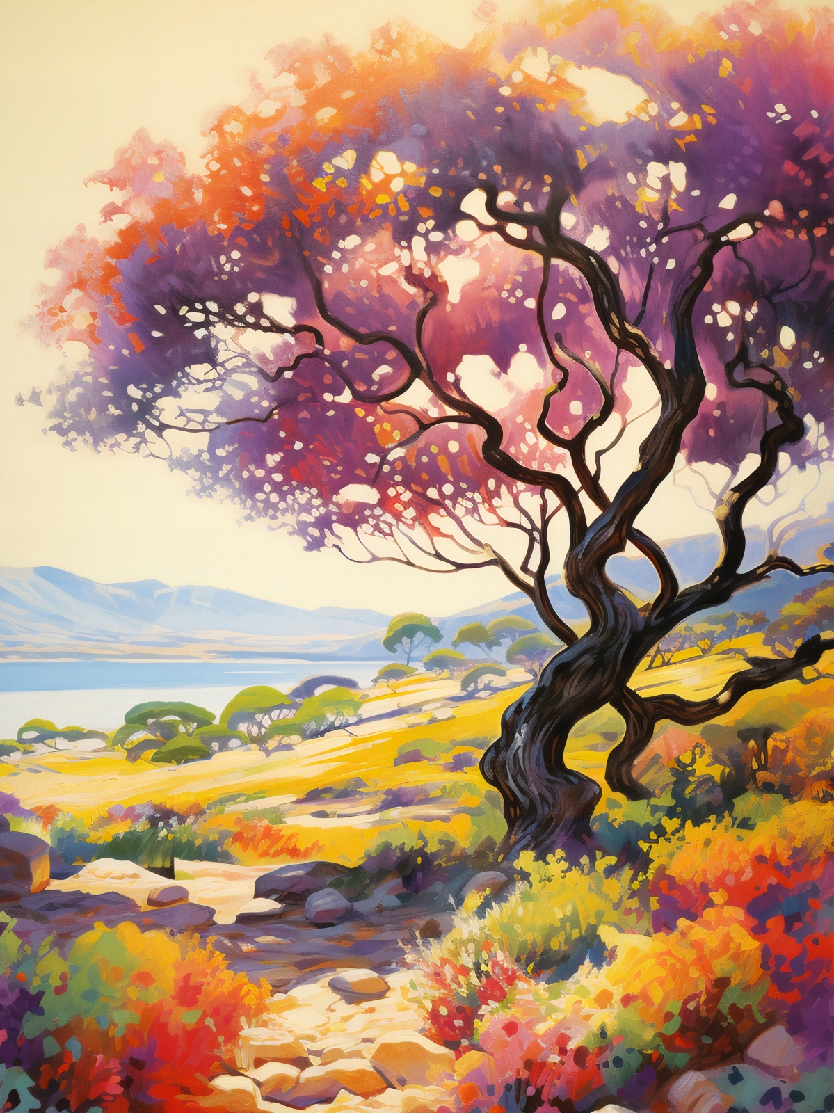 Plagát 75x100 cm Farebný súmrak nad údolím