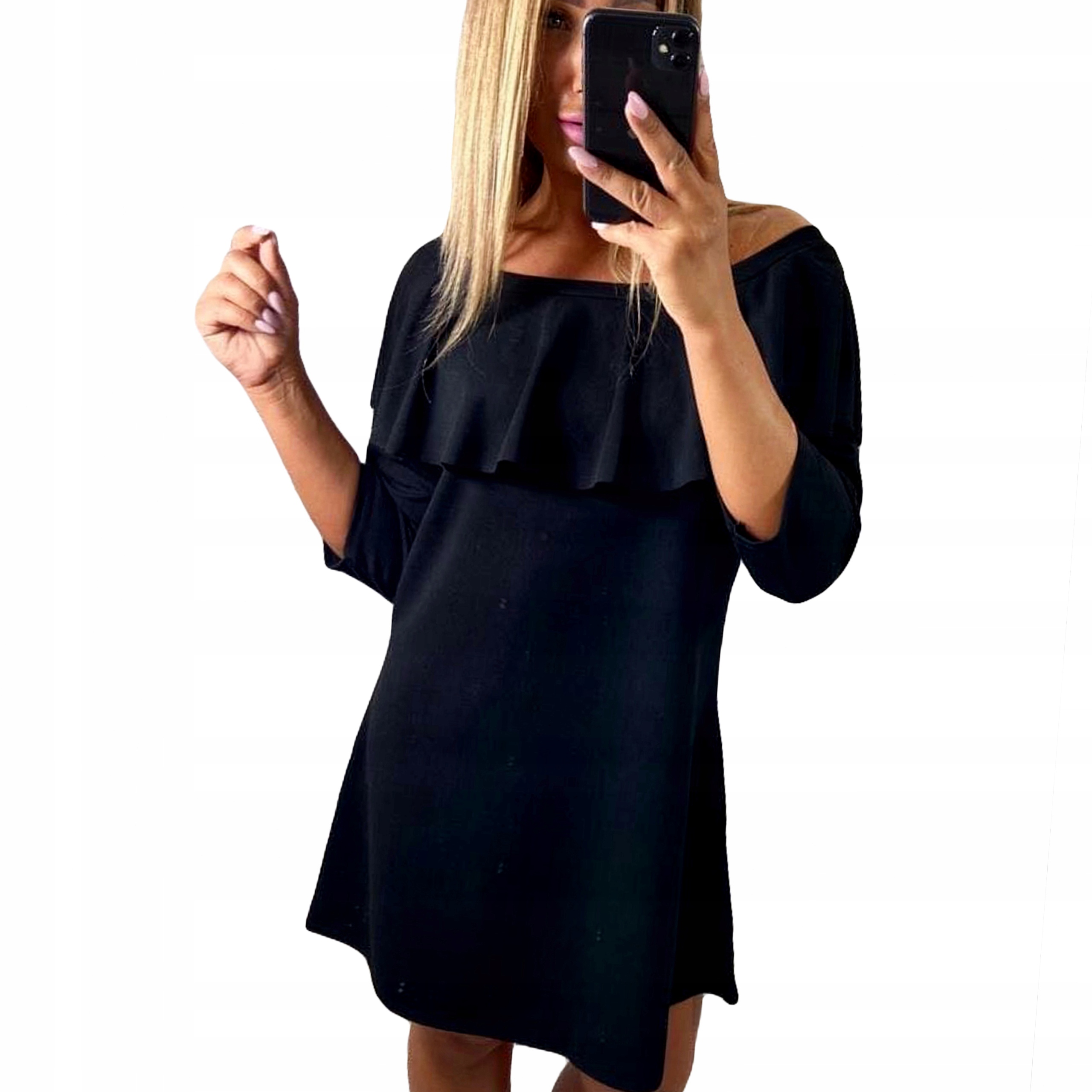 V772 Elegantní Šaty S Trapézovou Volánkou, Černá, vel. 46 (3XL)