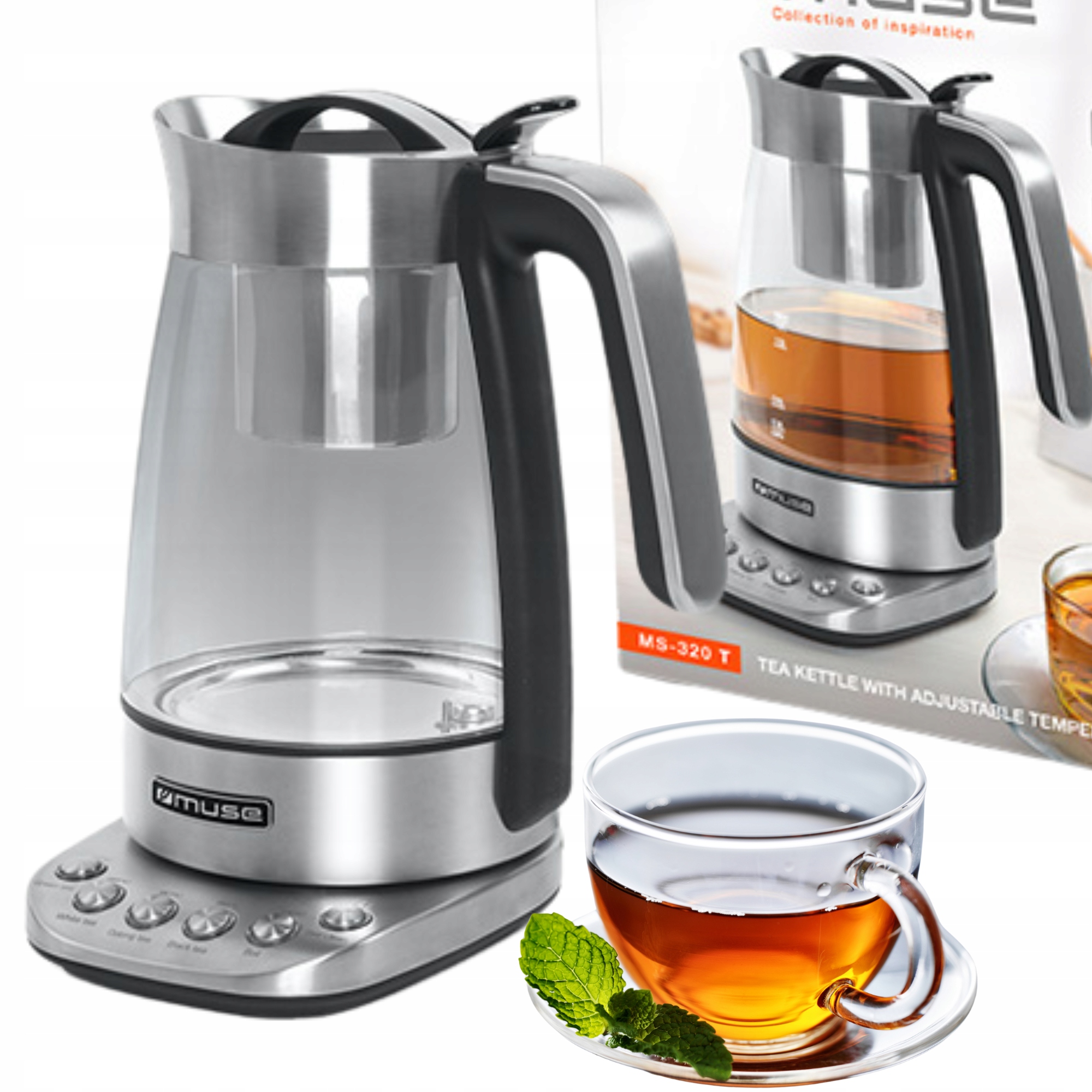 CZAJNIK ELEKTRYCZNY SZKLANY 2000W 1,7L REGULACJA TEMPERATURY MUSE MS-320T