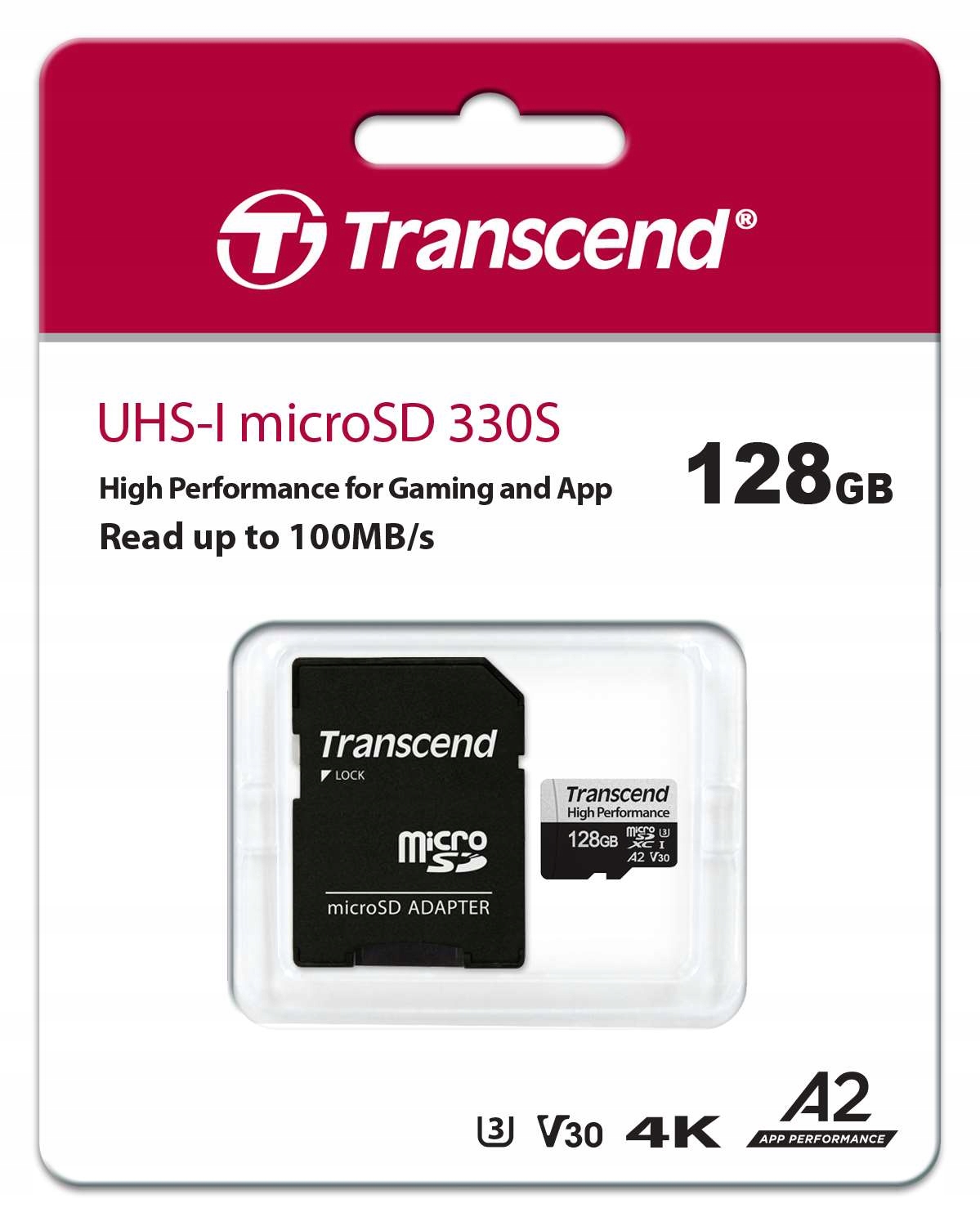 Transcend 128 Gb micro Sd XC 330s Uhs U3 100Ms A2 High Performance szybka