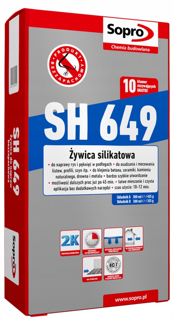 Sopro Sh 649 Żywica silikatowa naprawcza do betonu 600ml klamry 10szt
