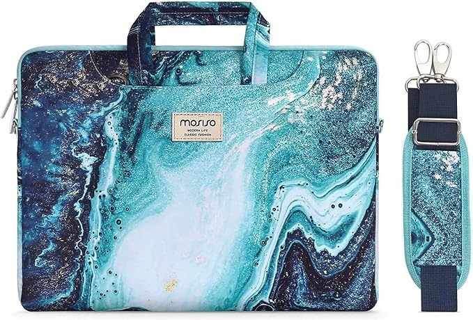 TORBA ETUI POKROWIEC NA LAPTOPA MOSISO 14'' DŁUGI PASEK MARMUR NIEBIESKA