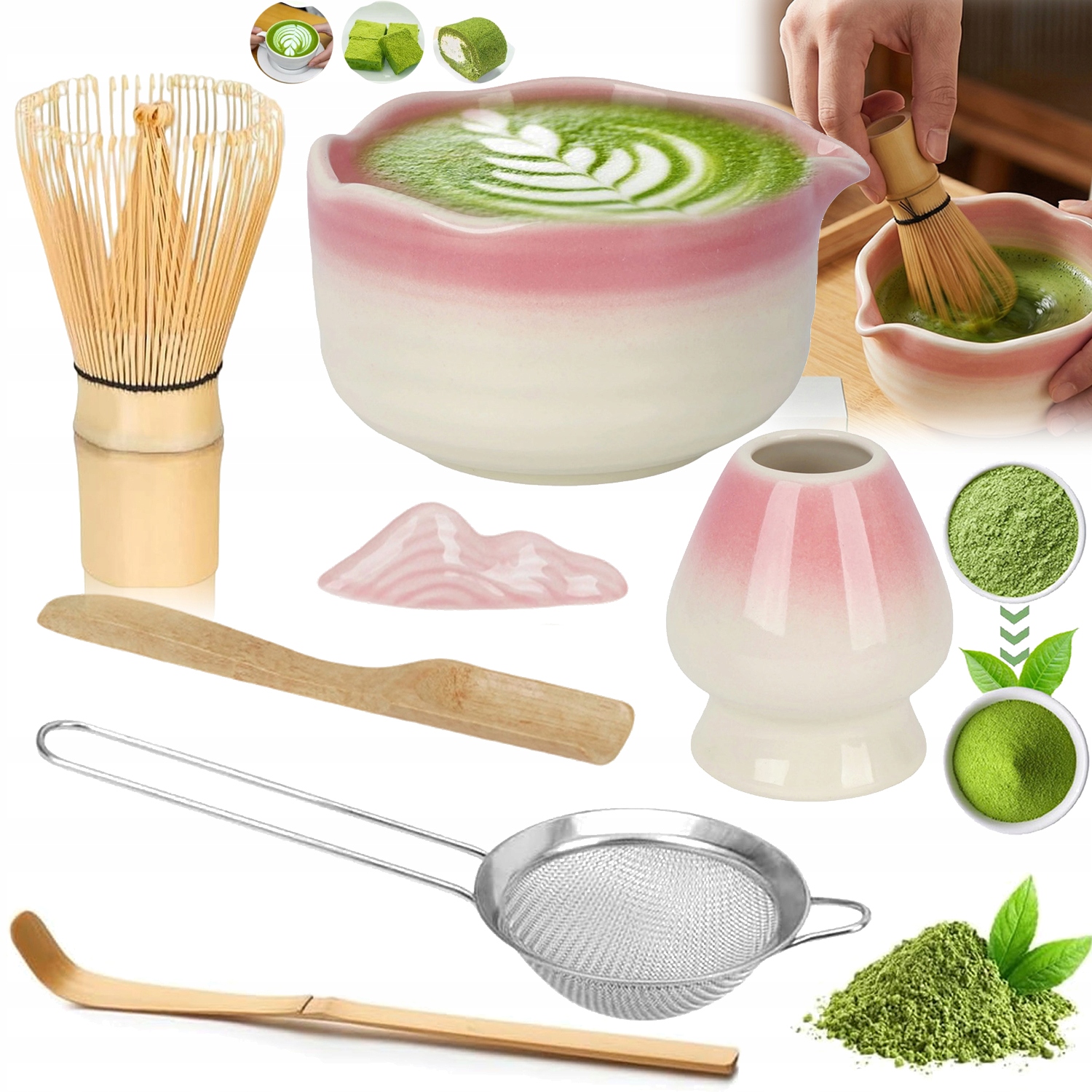 Levně Matcha Sada Na Čaj 7 V 1 Nástroje Na Přípravu Čaje S Podstavcem