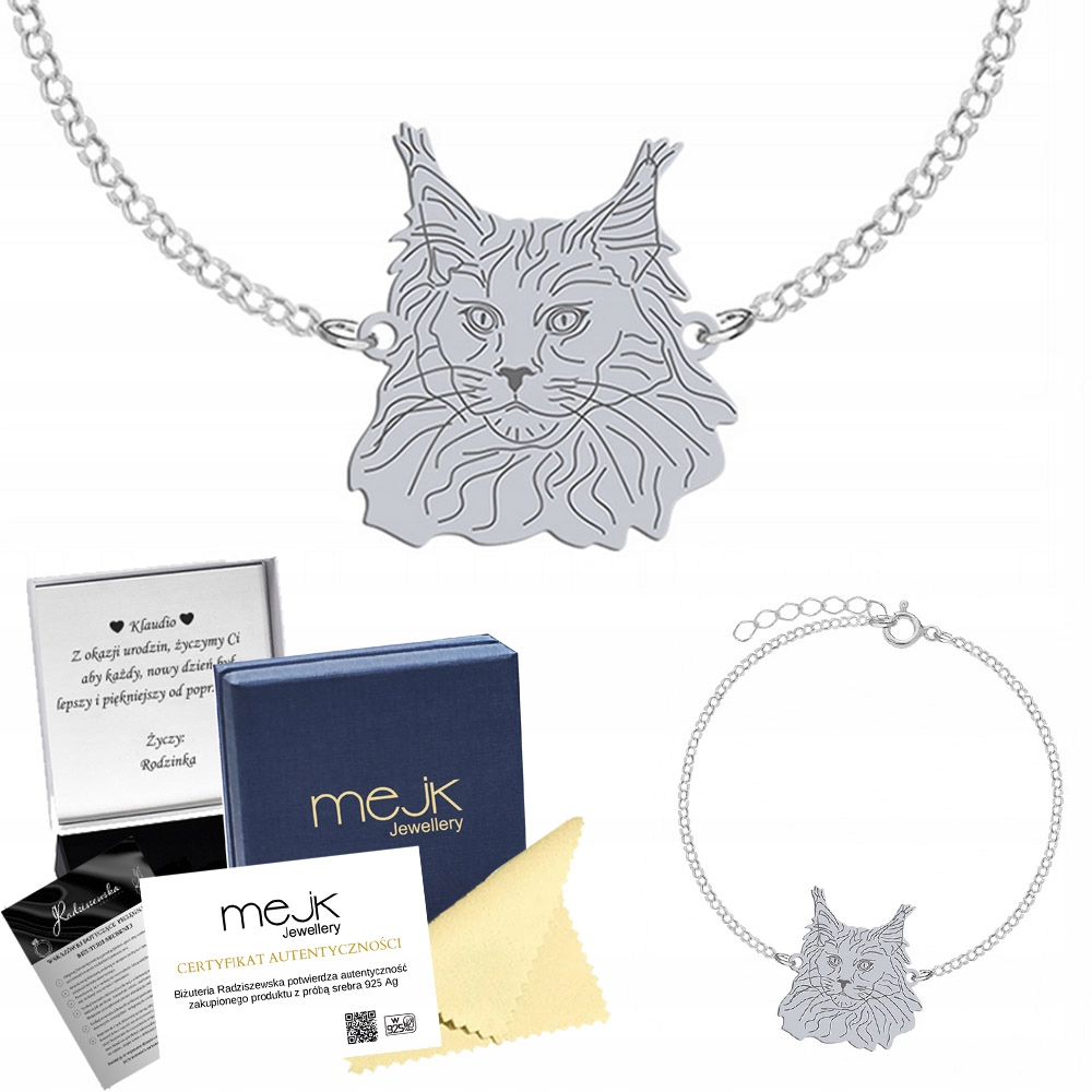 Stříbrný náramek z Maine Coon 925 Dárek Šperky Žena Gravírování