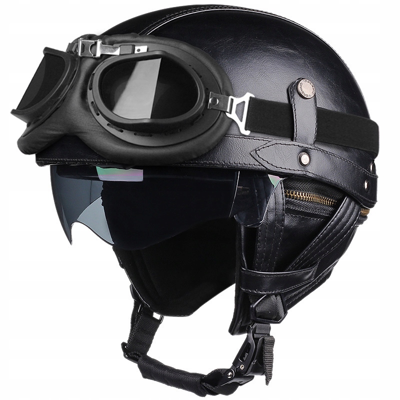 Kask Rowerowy Retro Moda Harley Motocyklowy Półhełm Bezpieczeństwa + Gogle