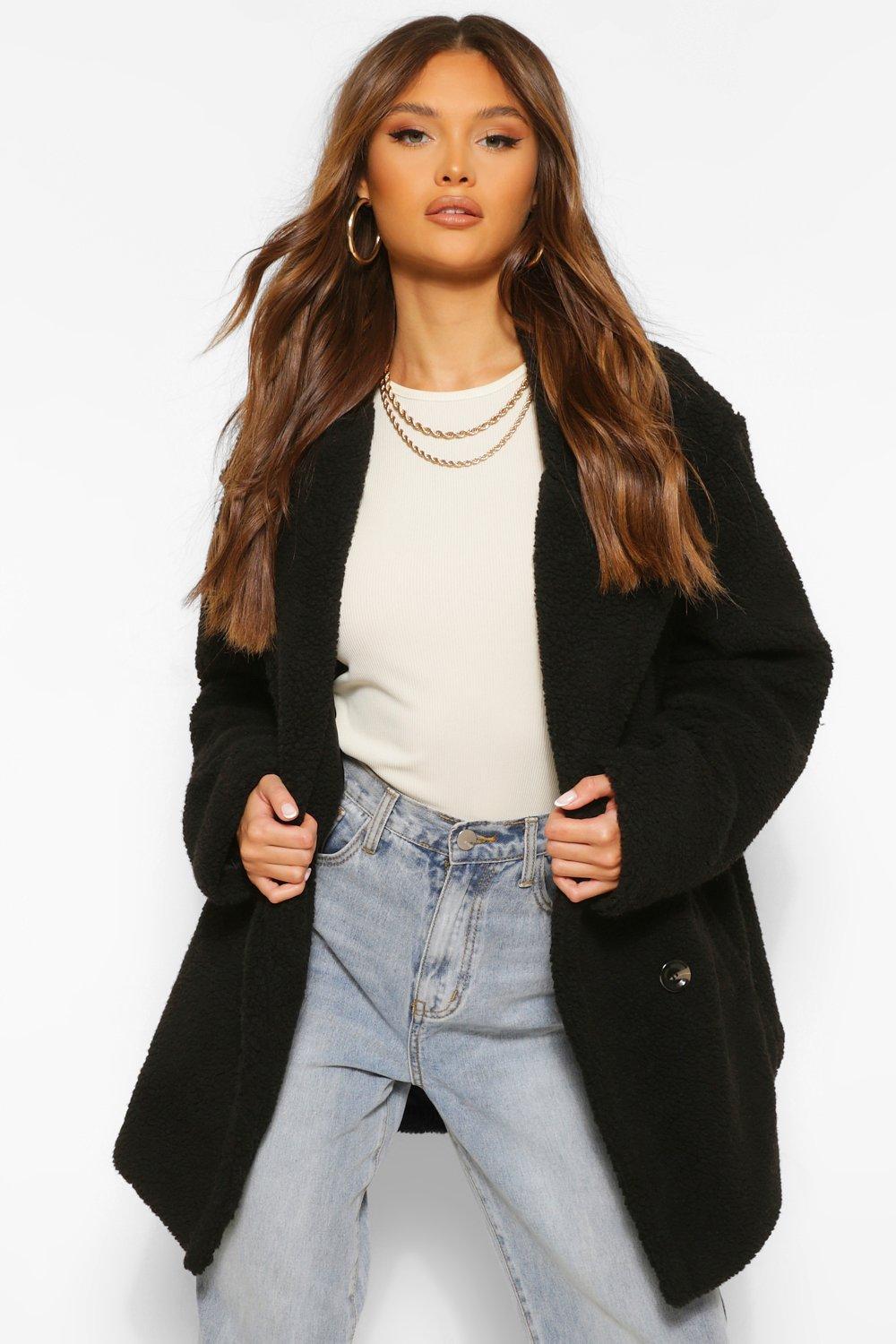 BOOHOO KOŻUCH CZARNY KZM M