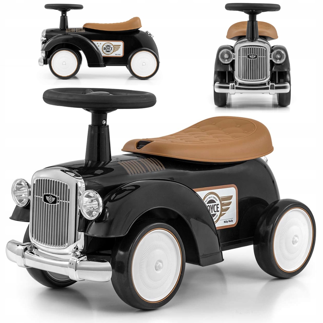 Jeździk chodzik dla dzieci samochód retro koła Eva Royce czarny Milly Mally