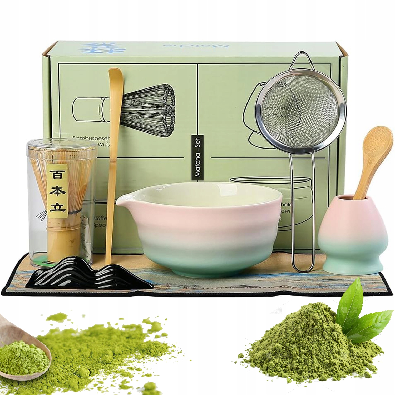 Bambusowy Zestaw Prezentowy Herbaty Matchy Chashaku Trzepaczka Trwały 8 Szt