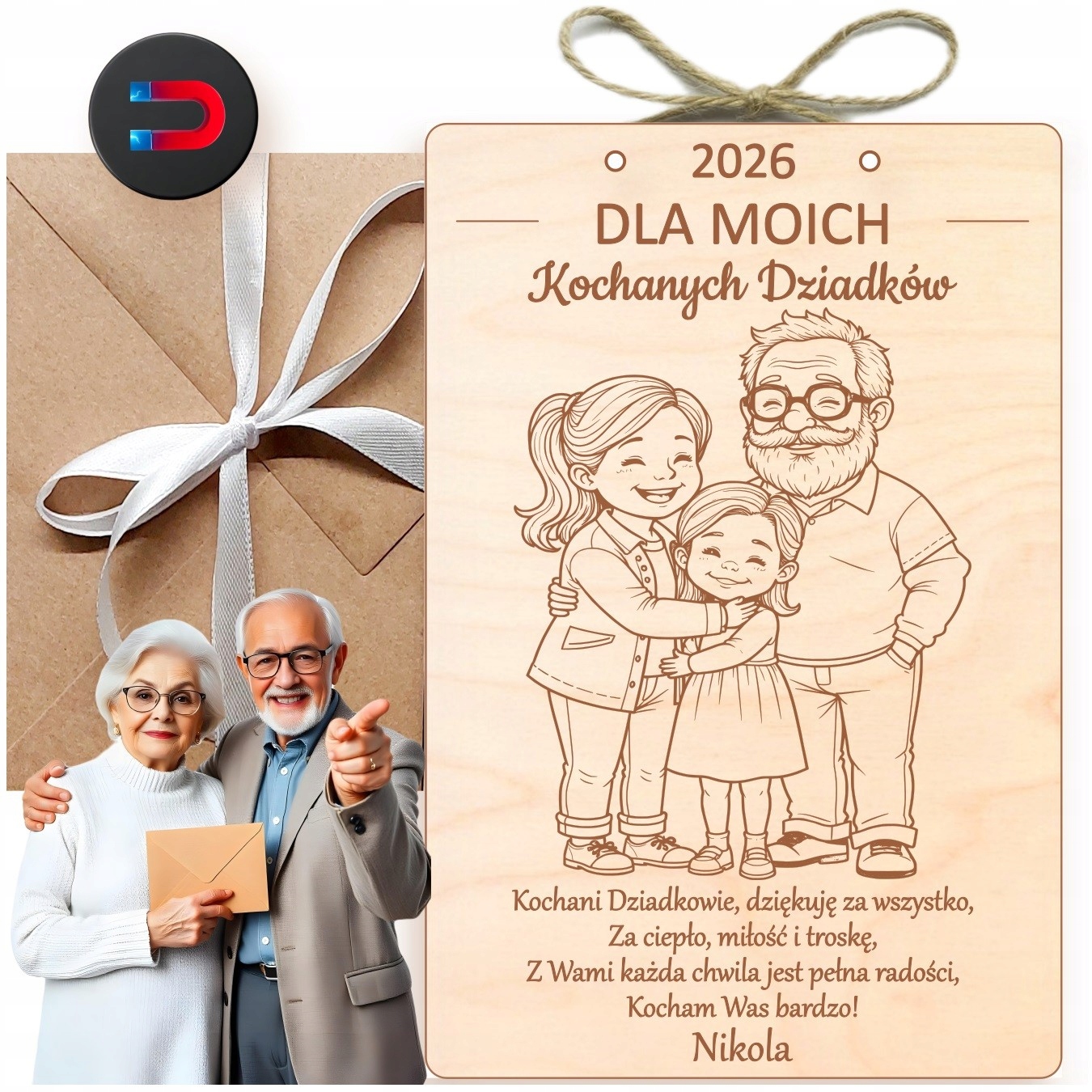 Dřevěná Kartička S Magnetem Na Den Babičky A Dědečka Dárek Od Vnučky Pro