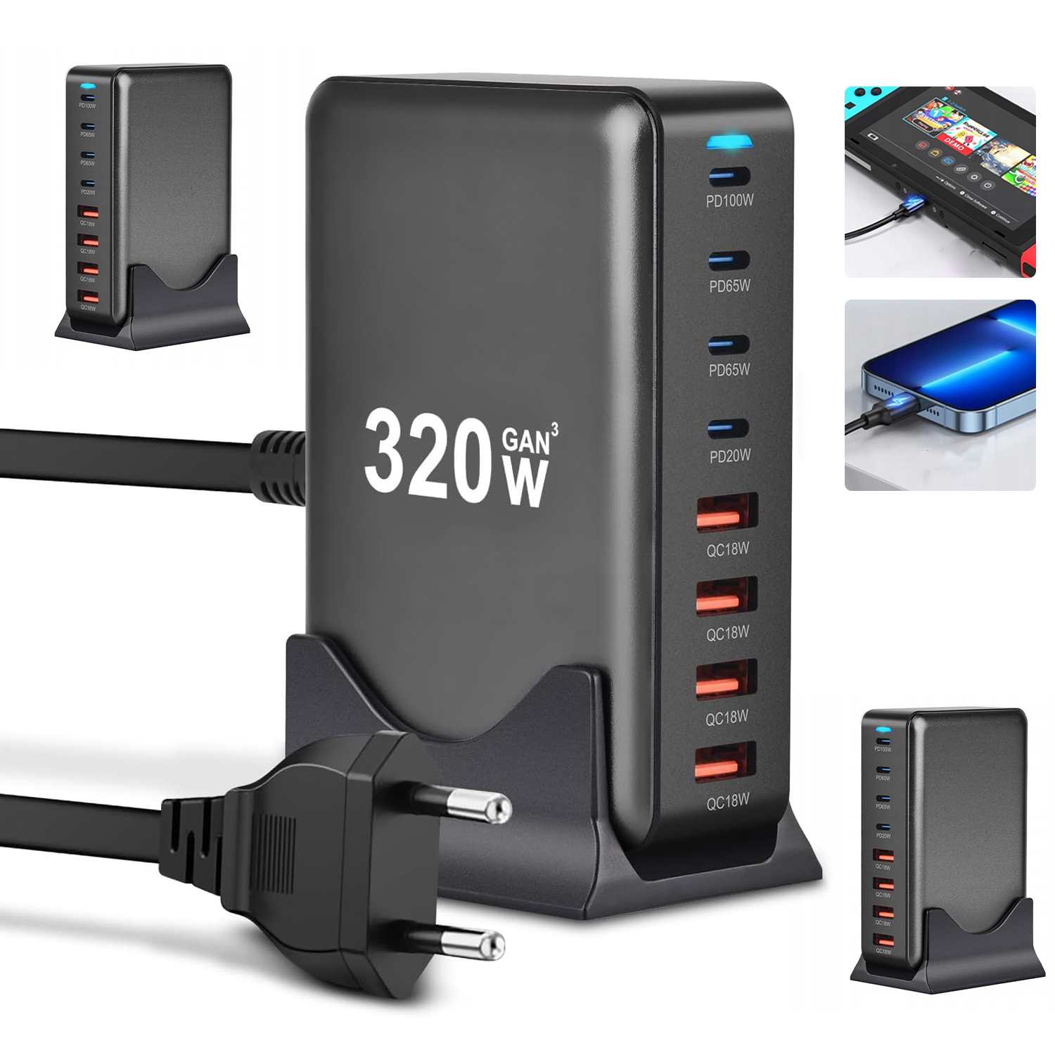 Univerzální nabíječka 8v1 320W pro tablet, iPad a notebook