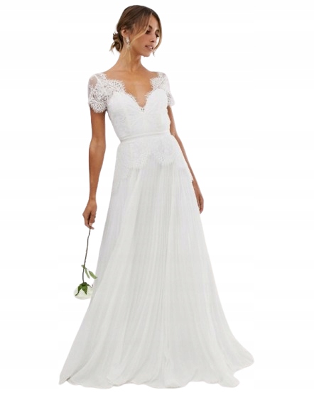 Bílá Dlouhá Svatební Šaty S Krajkou 44 MVC