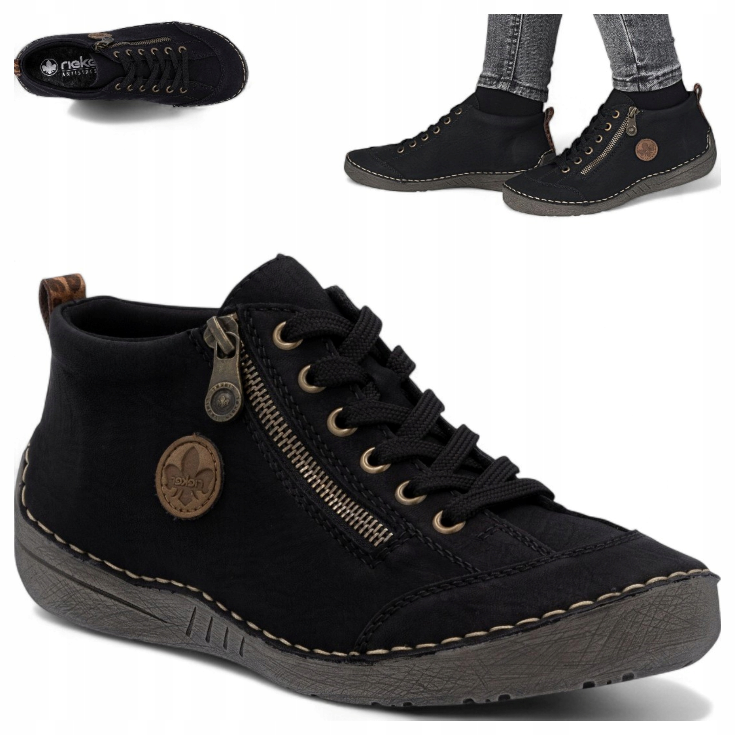 Rieker Dámské tenisky 40 Sportovní Pohodlné Polobotky Nazouvací Podzim Černé