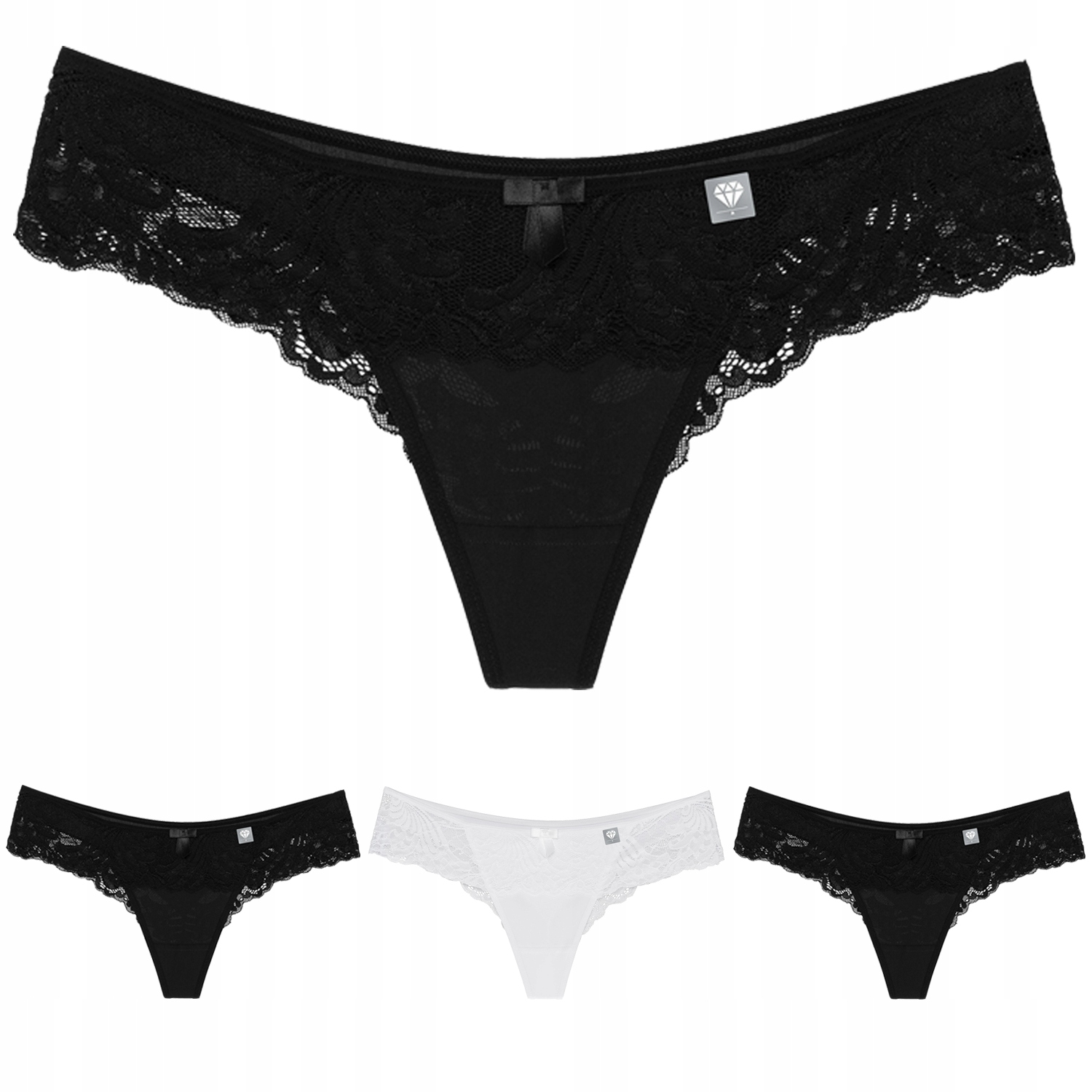 Wol-Bar Diamond 3503 3-pack černá-černá-bílá S Kalhotky šortkové-tanga