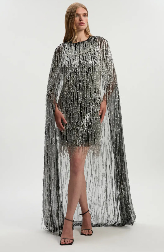 Černé Šaty S Ozdobnými Střapci A Pláštěm Karen Millen Xs