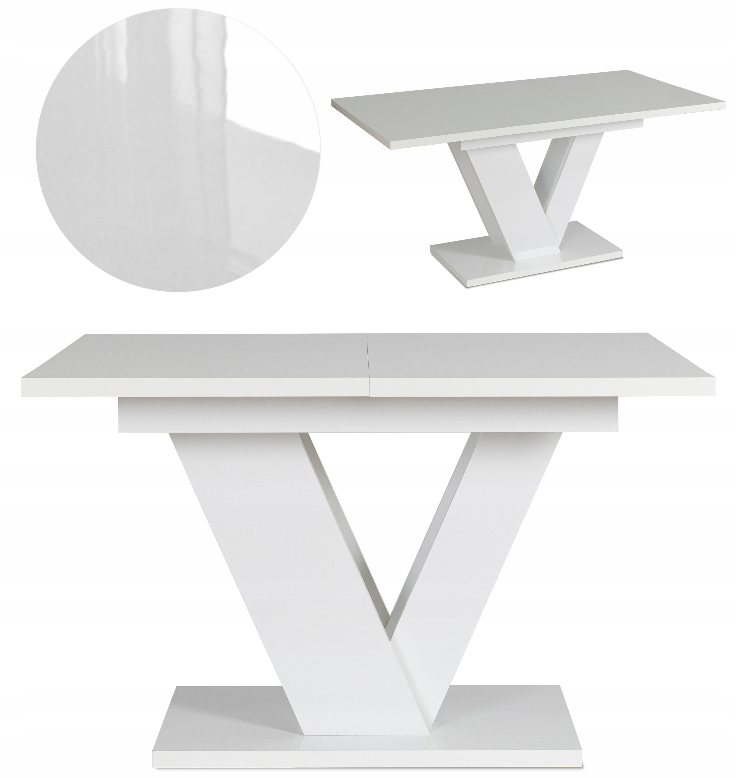 Rozkládací stůl 120/160 Moderní do obývacího pokoje Jídelna Bílý Lesk Clark