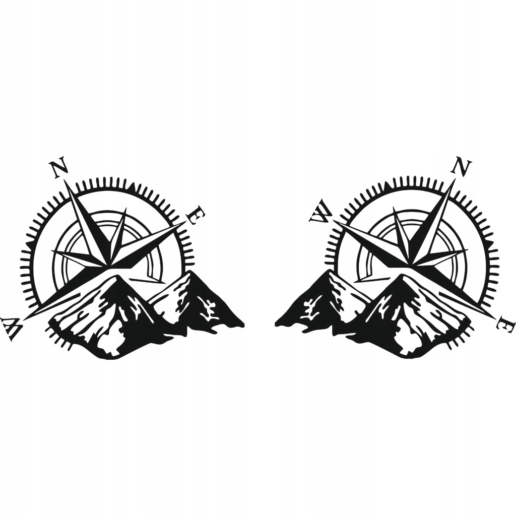 Naklejka na auto Kompas Róża Wiatrów 4x4 Offroad Góry 20 x 16,5 cm 2szt