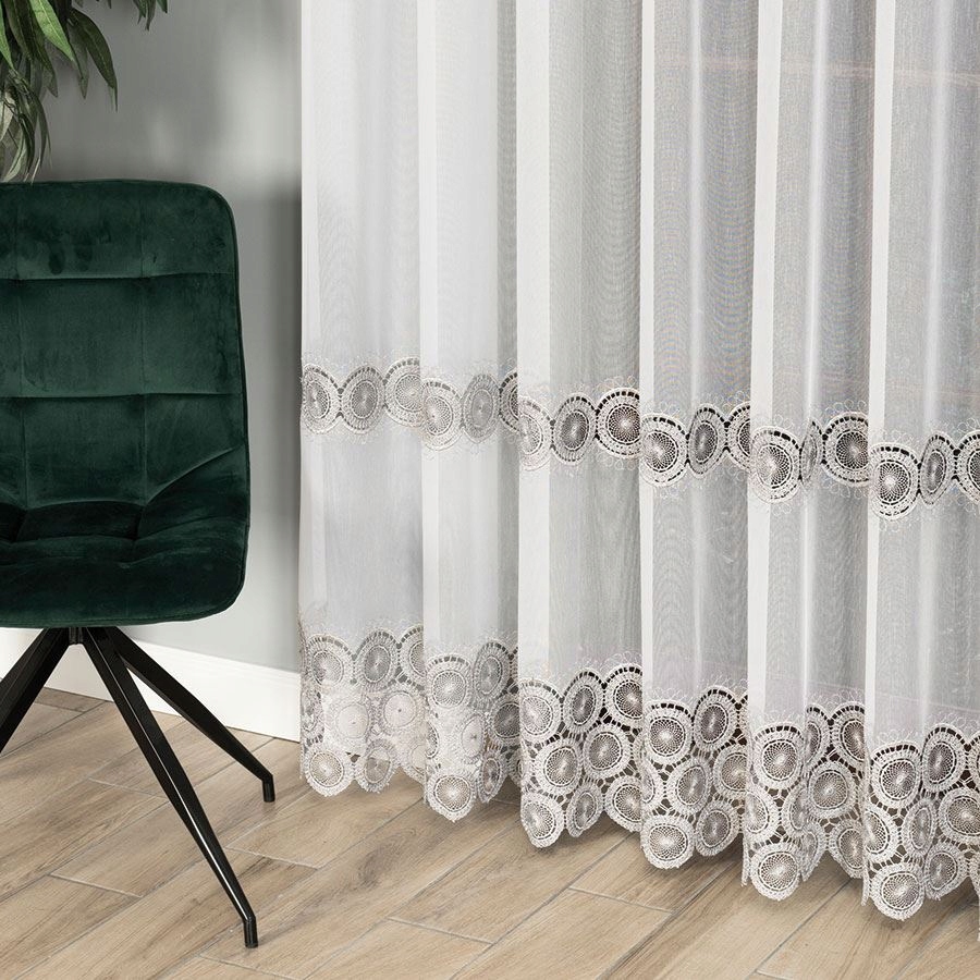 Mg Záclona Bambus 11276 s guipure Šedá 400x250 cm obšitá hotovou páskou