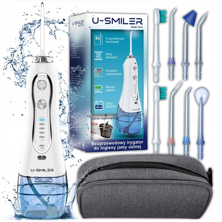 Irygator Do Zębów Bezprzewodowy Dentystyczny Mocny 5 Trybów Pracy 8 Dysz