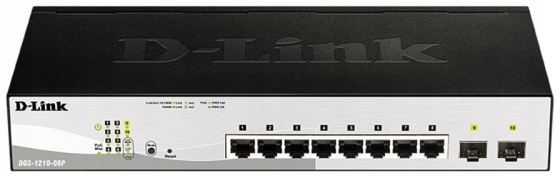 D-Link DGS-1210-08P Smart PoE switch, 8x GbE PoE+, 2x Sfp, PoE 65W, fanless