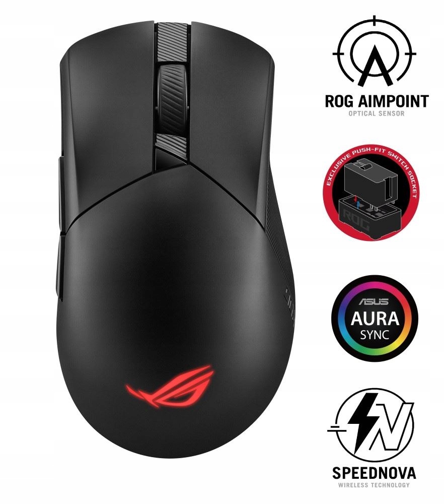 Asus myš P711 Gladius III AimPoint, Bezdrátová, 2.4GHz, Bt 5.1, černá…
