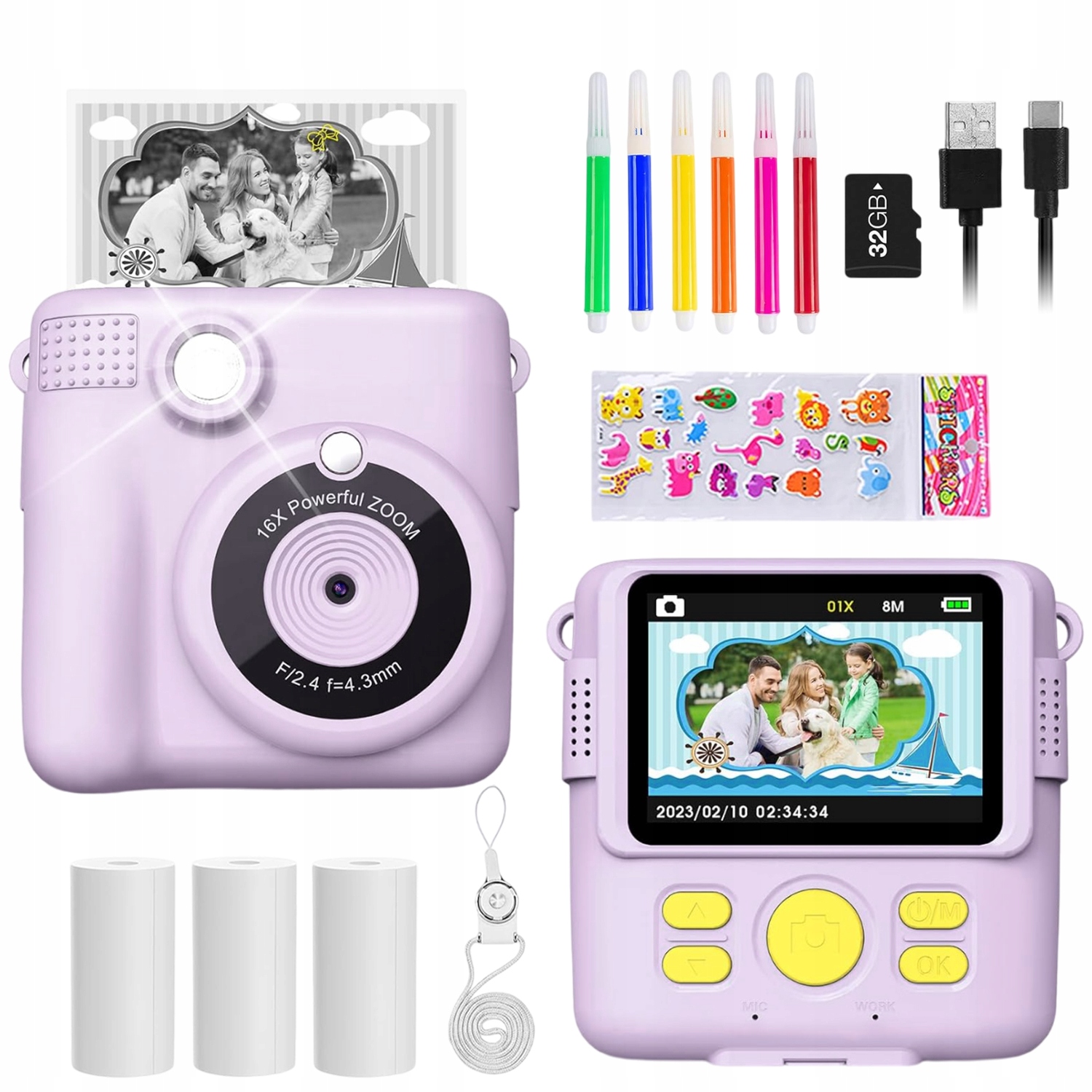 Instantní Digitální Fotoaparát Pro Děti S Tiskárnou 32GB Karta 3 Role