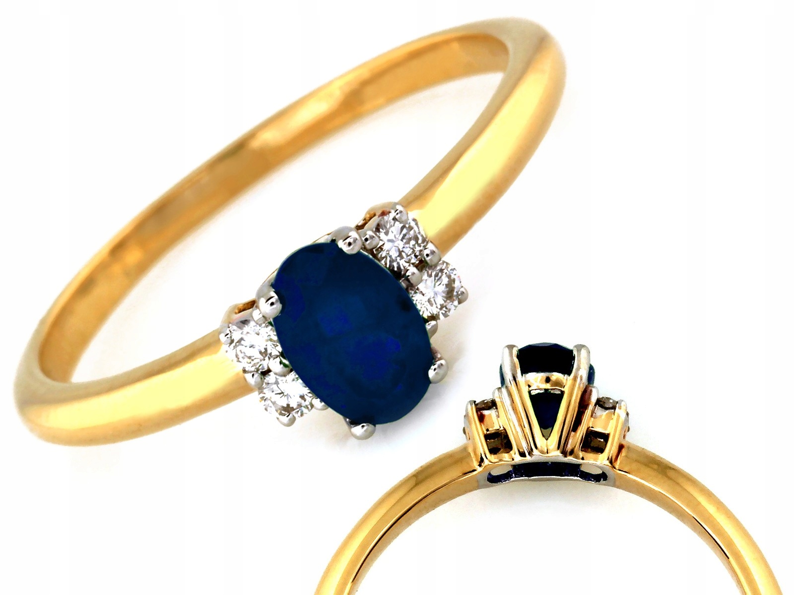 Prstýnek ze žlutého 585, zlatý šperk, 1.67 g, safír stříbro.