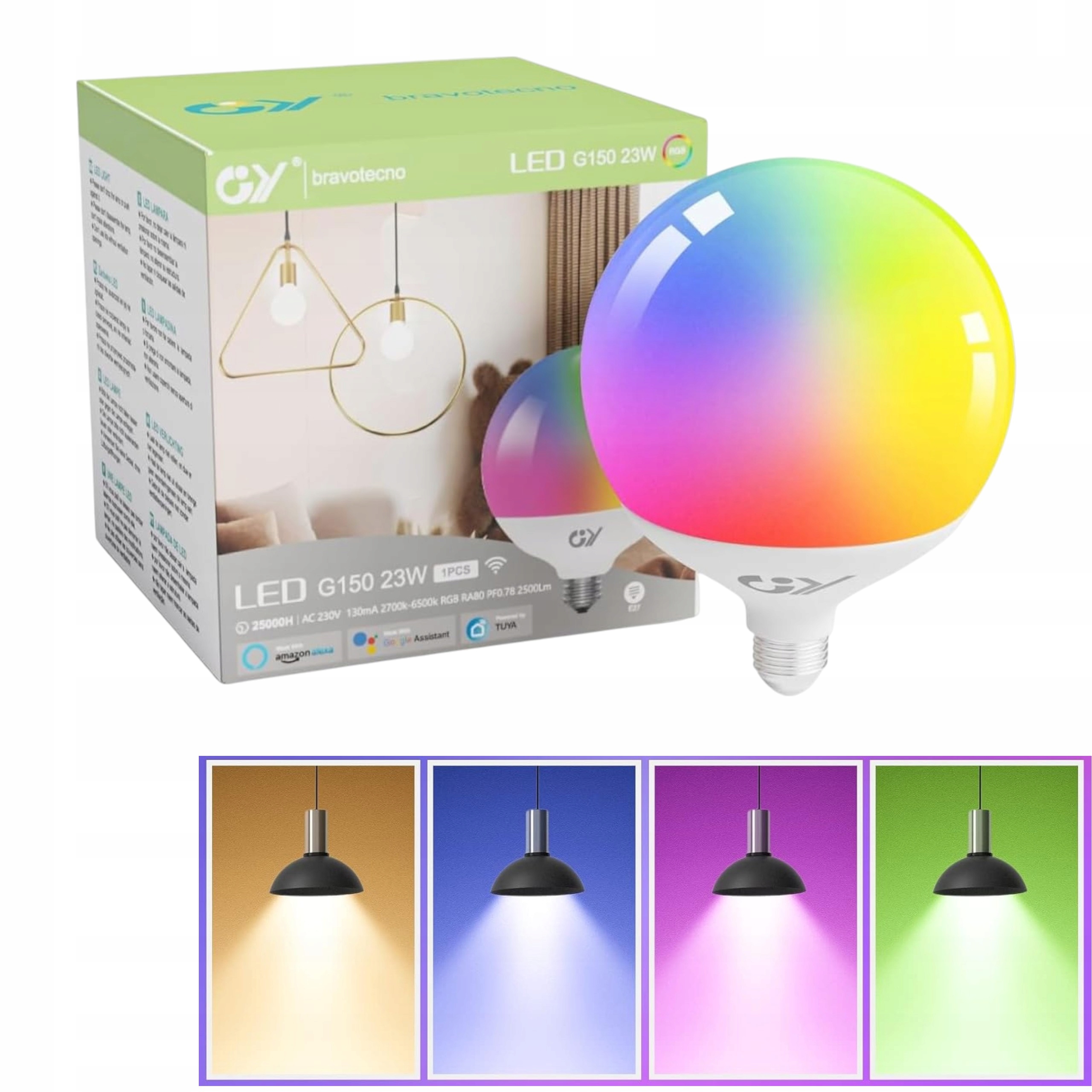 Led žárovka Smart Rgb E27 G150 23W Barevná žárovka Smart Gy Bravotecno