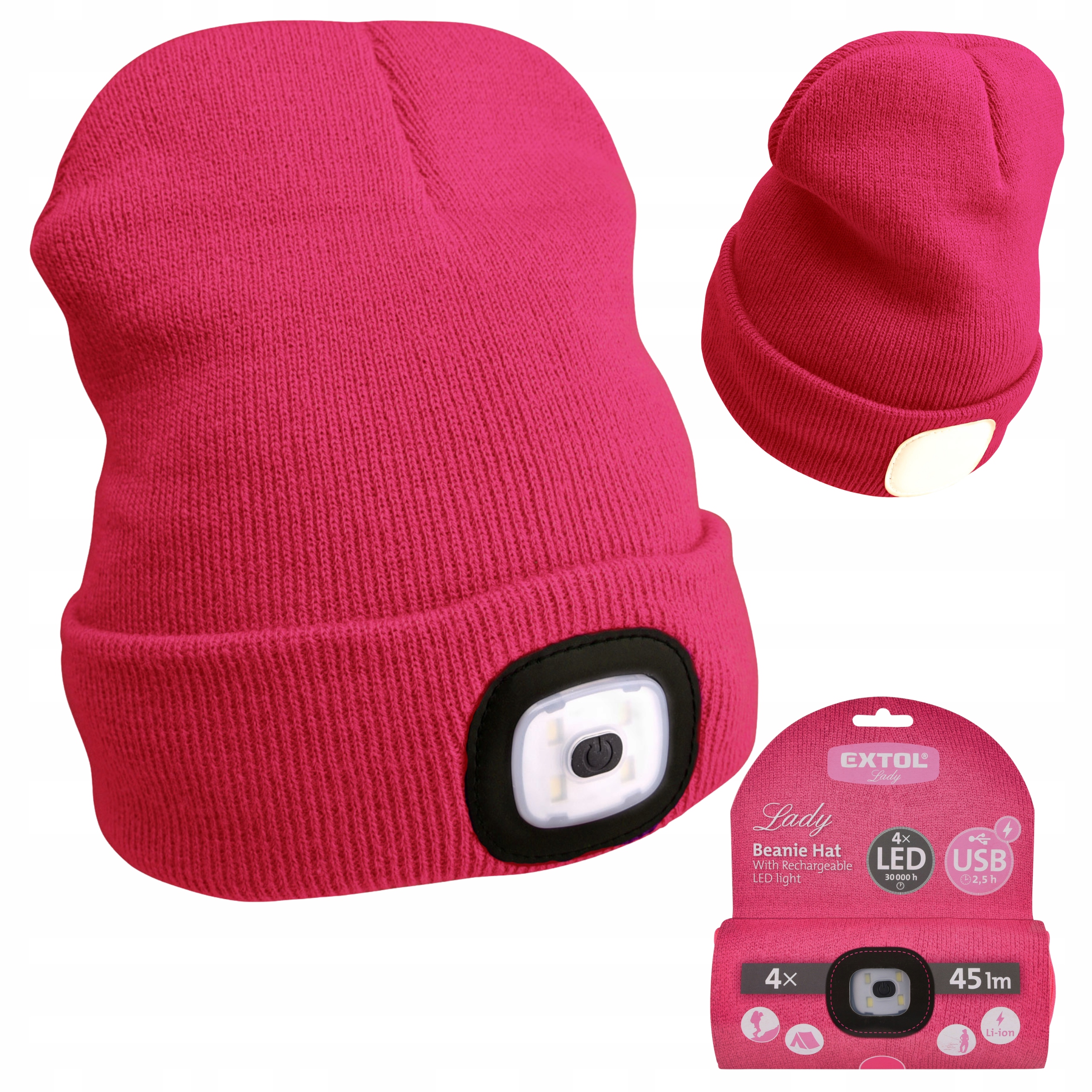 Czapka ze Światełkiem LED Damska Zimowa Różowa Rozmiar Uniwersalny