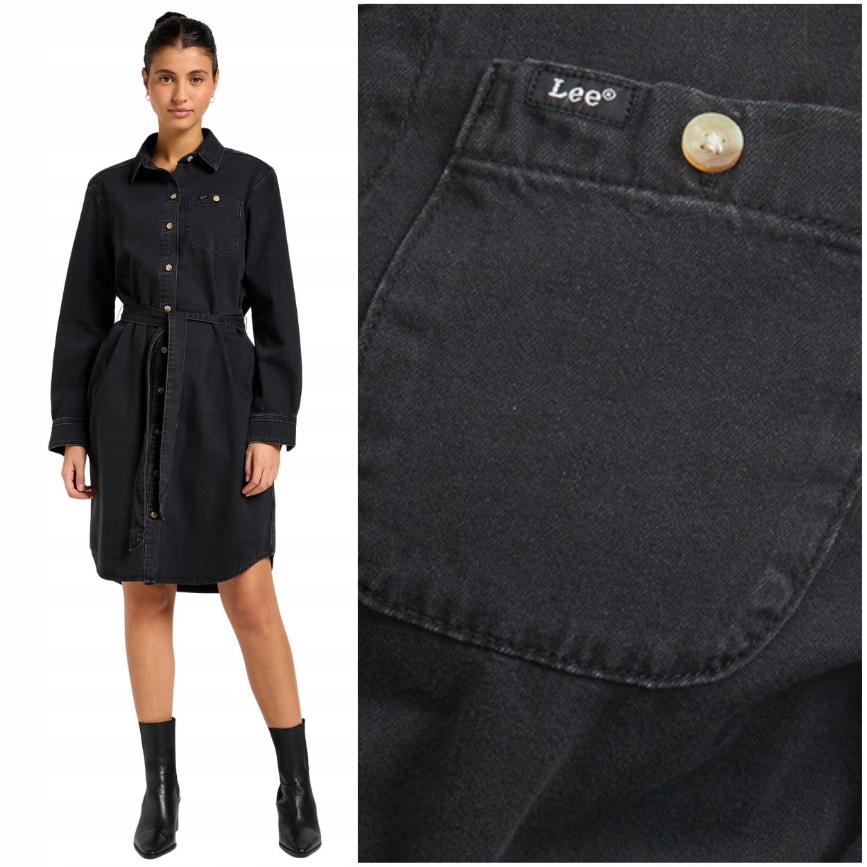 Lee All Purpose Shirt Dress Last Act černá dámská džínová šaty L