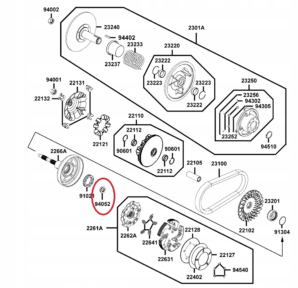 NAKRĘTKA SPRZĘGŁA 18mm KYMCO MAXXER MXU 400 450 465 Numer katalogowy części 94052-P