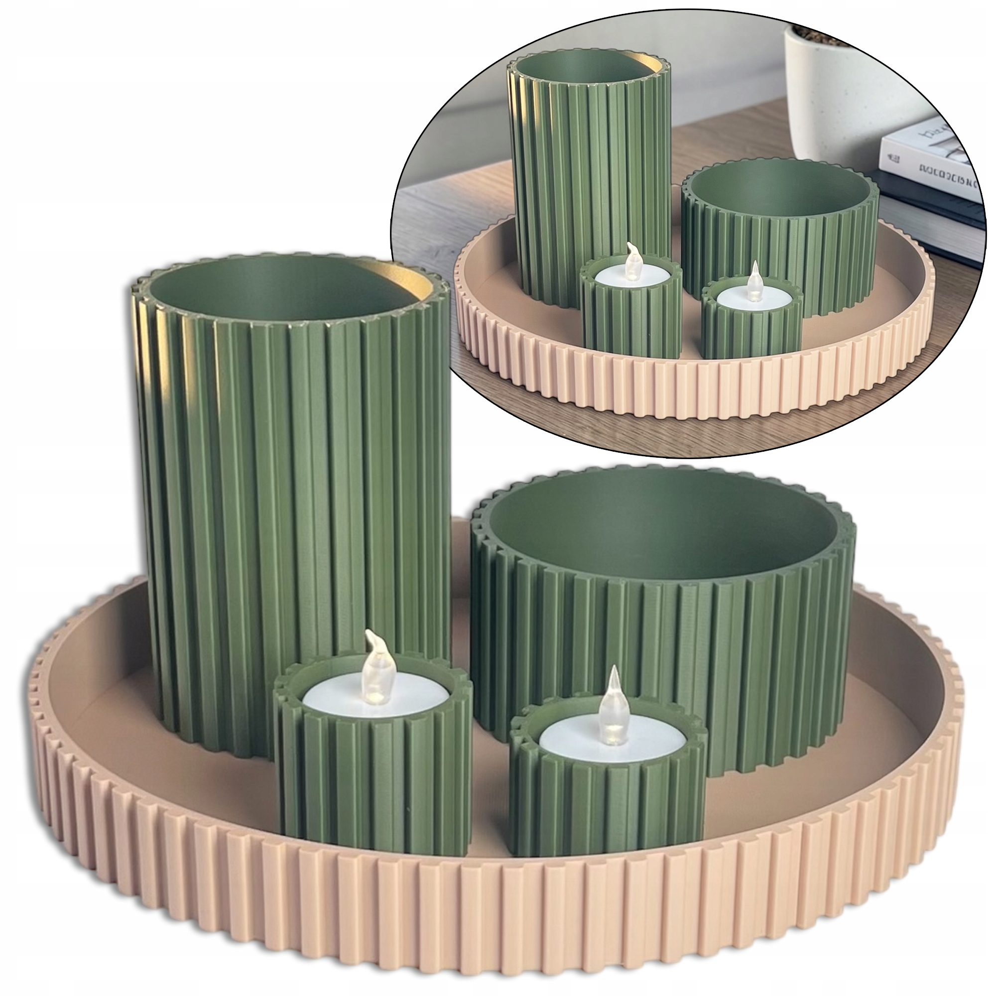 Dekorativní sada Podnos Figurky 2 Kontejnery 2 Svícny s Tealight Salonem