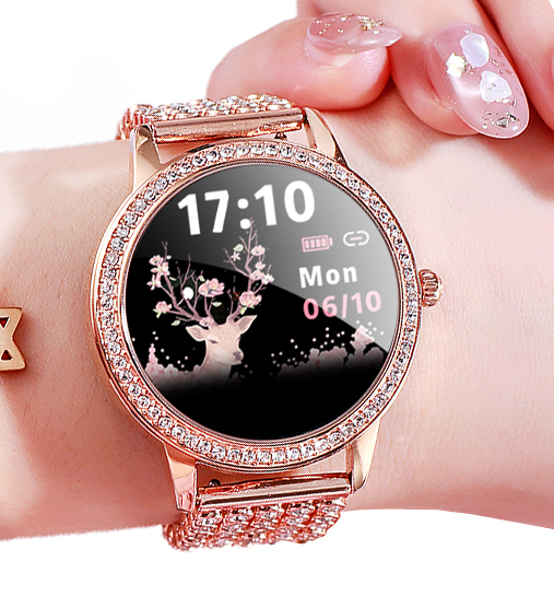 

Złoty Smartwatch Damski Z Cyrkoniami Wodoodporny