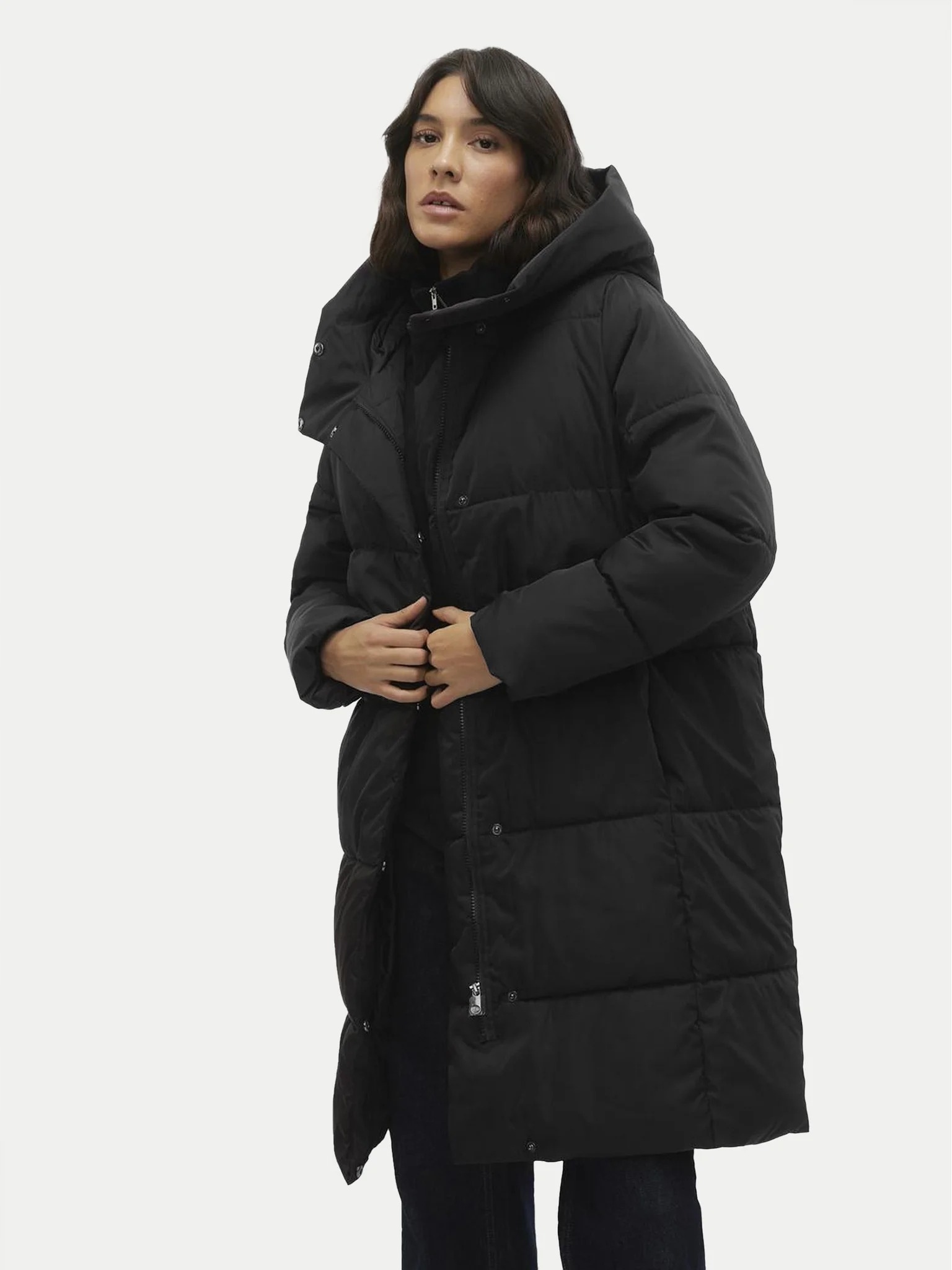 Vero Moda Černá Prošívaná Zimní Bunda S Kapucí Velikost L 7DA