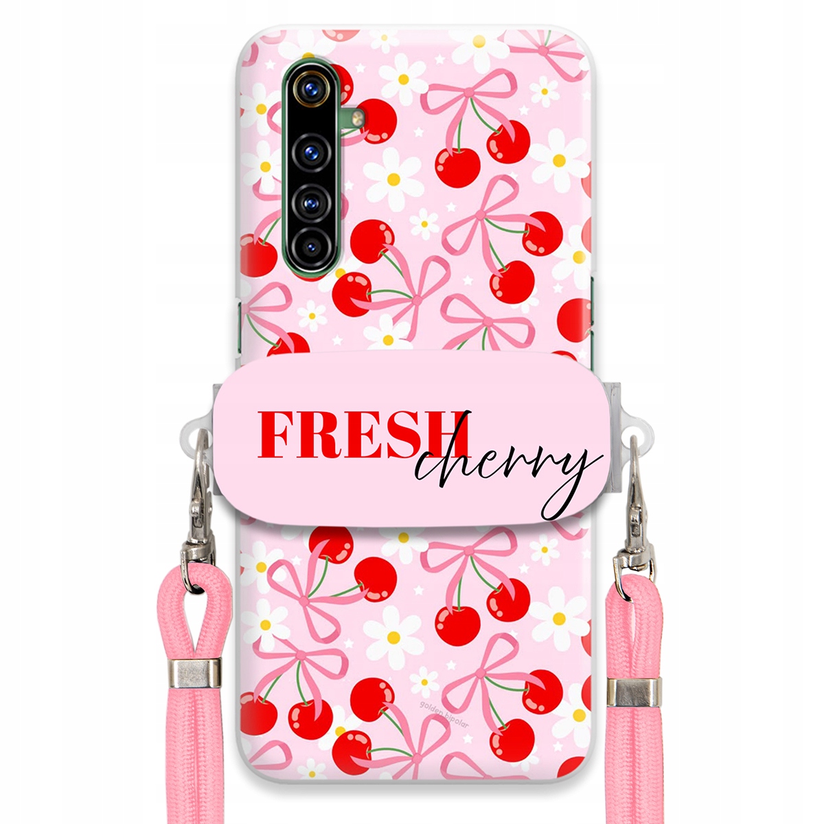 Pouzdro pro Realme X50 Pro Case Držák Šňůrka Růžová Fresh Cherry Kokardy