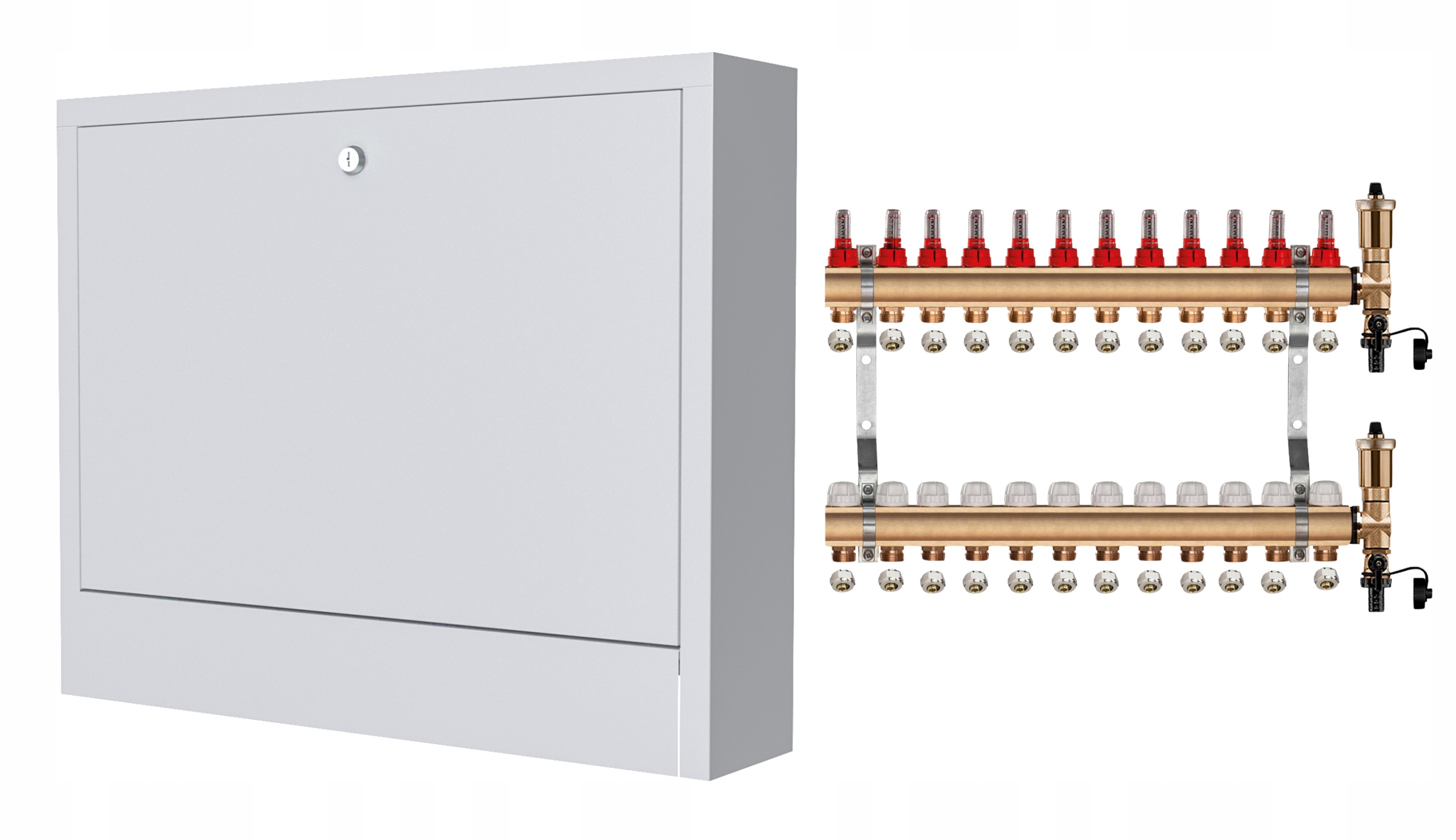 Mosazný Rozdělovač 12 Sekcí Spojky Nástěnná Krabička