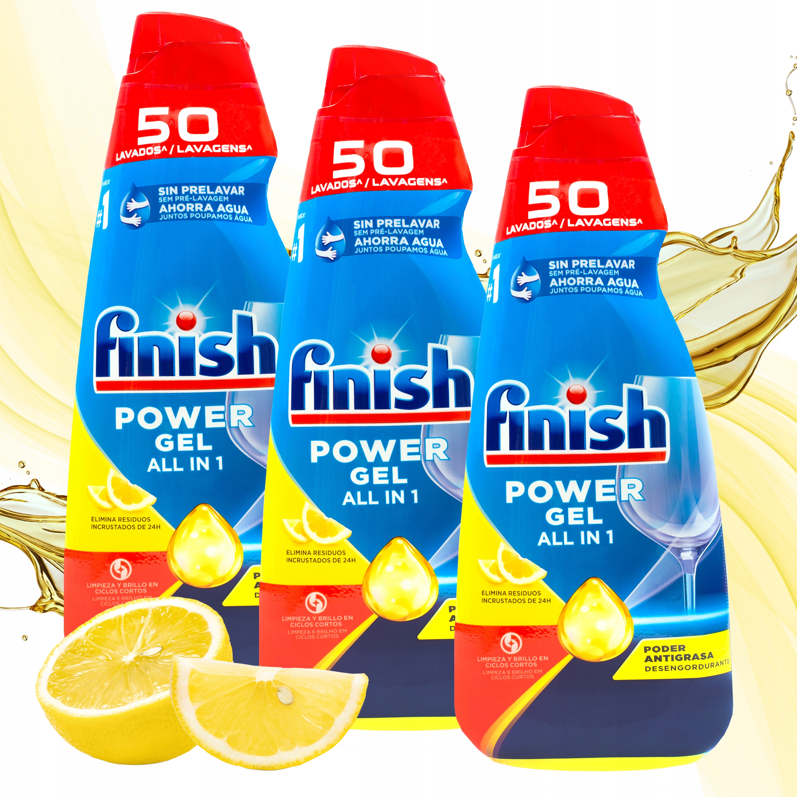Levně Finish Power Gel Max na mytí nádobí v myčce nádobí 3 x 1 litr Lemon Citronový