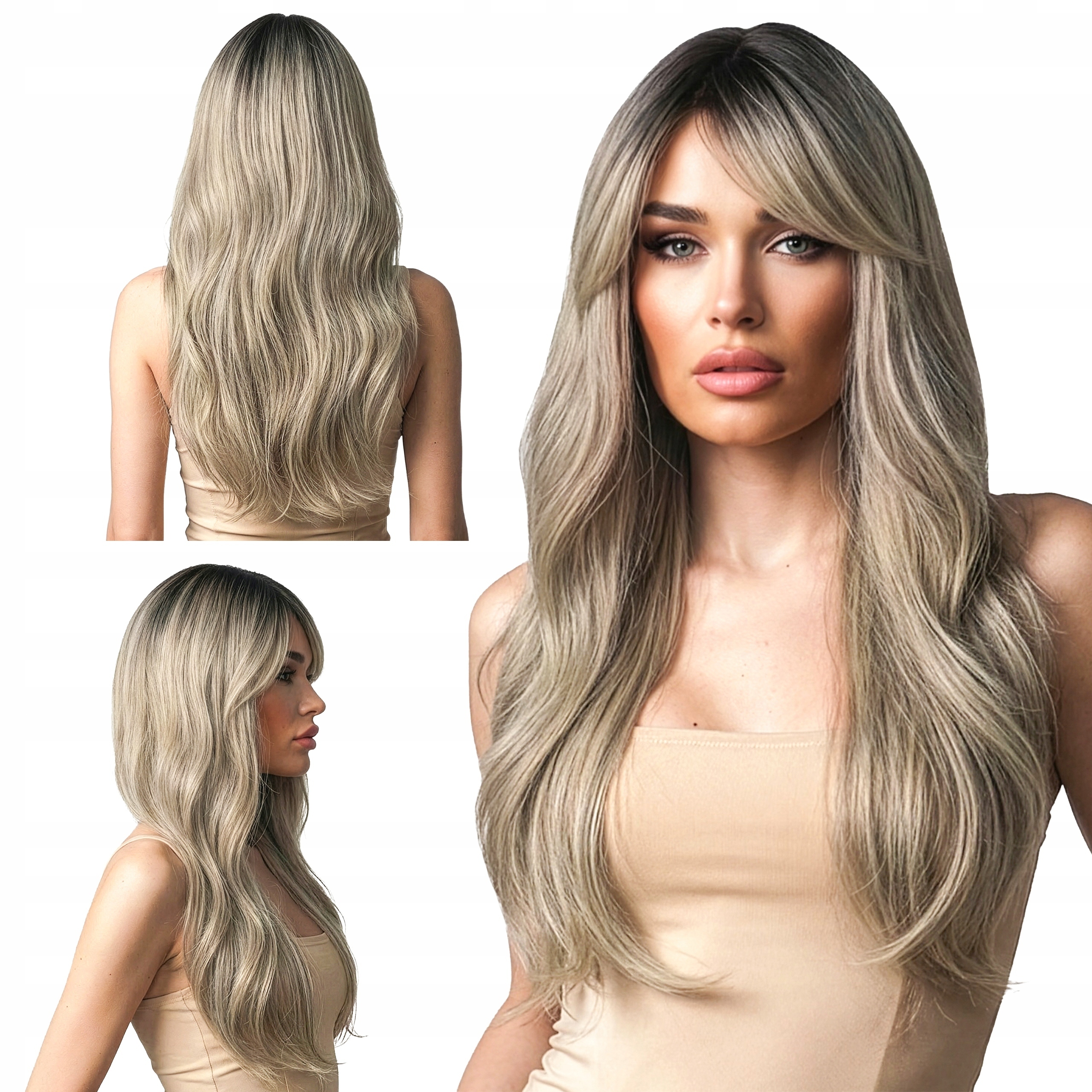 Syntetická paruka na umělé stínované vlasy s ofinou ombre chladná blond