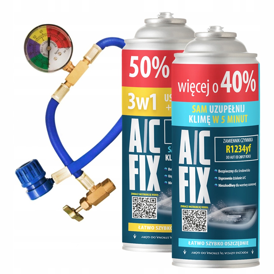 A/c Fix Těsnění 3v1 Gaz R1234YF Do Klimy +40% Kabel S Manometrem