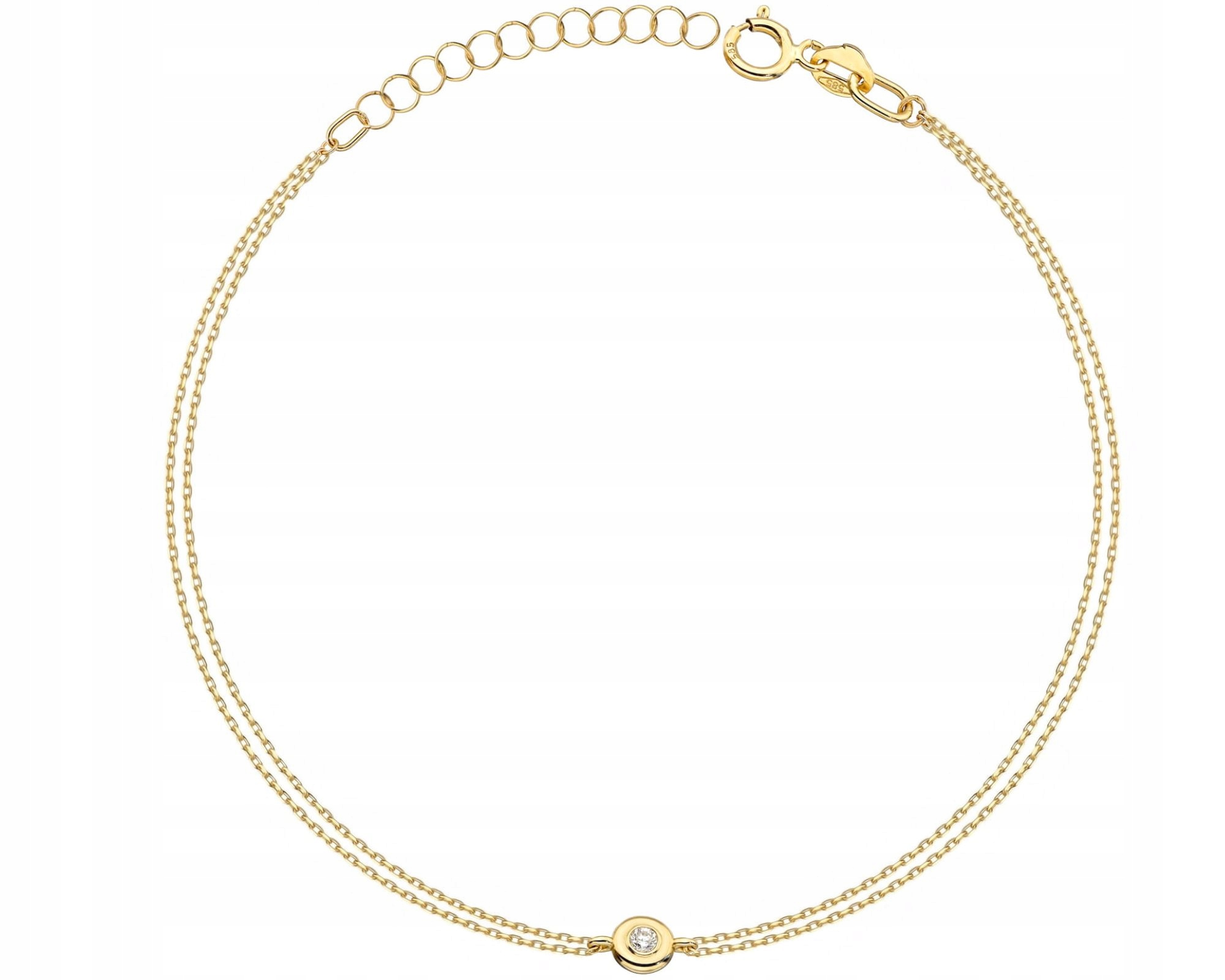 Żółte Złoto Bransoletka Na Podwójnym Łańcuszku Z Brylantem Grawer 585