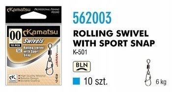 Krętlik Z Agrafką Sport Micro Kamatsu 6kg 10szt Agrafka Spinningowa