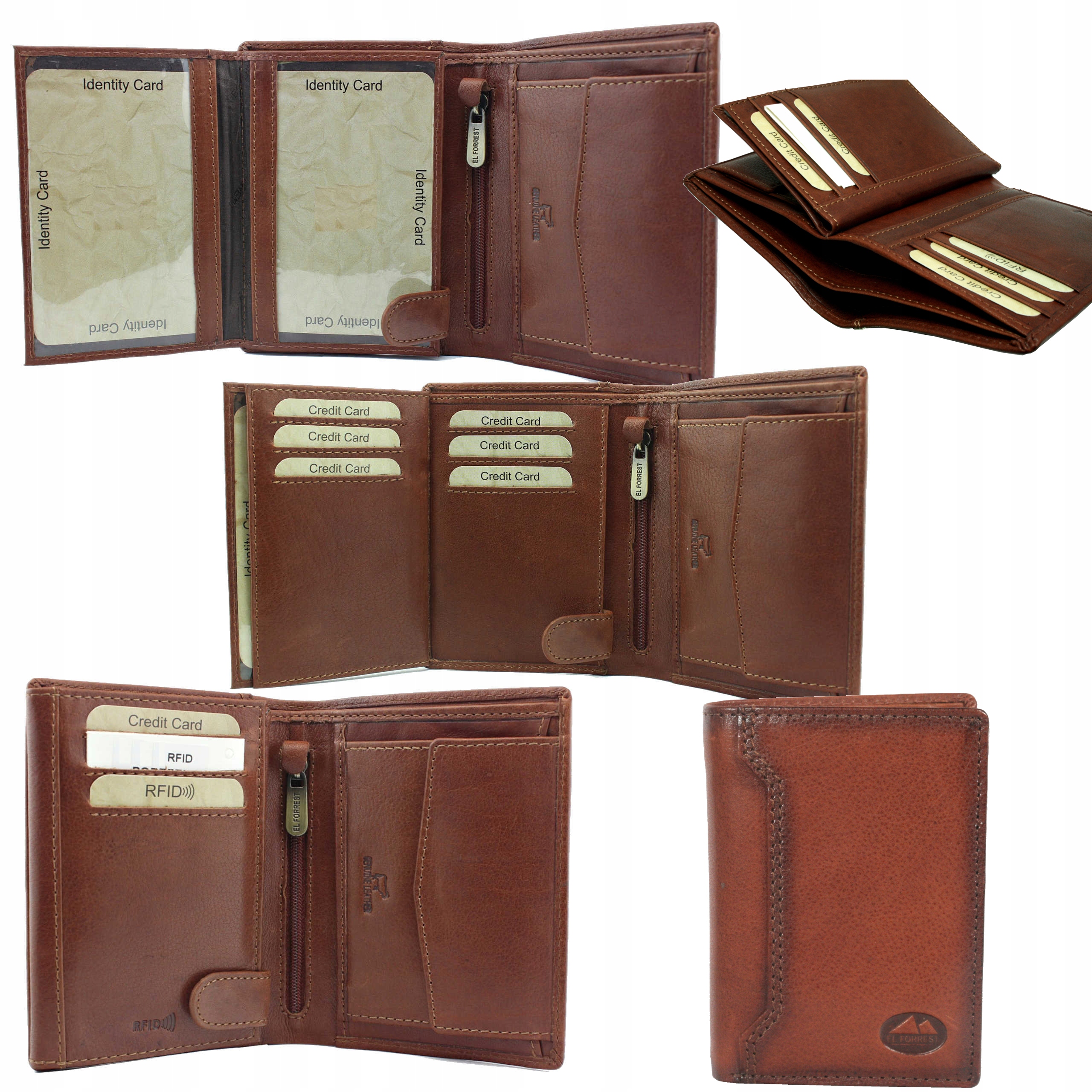 Portfel Męski skórzany brązowy ochrona kart Rfid duży