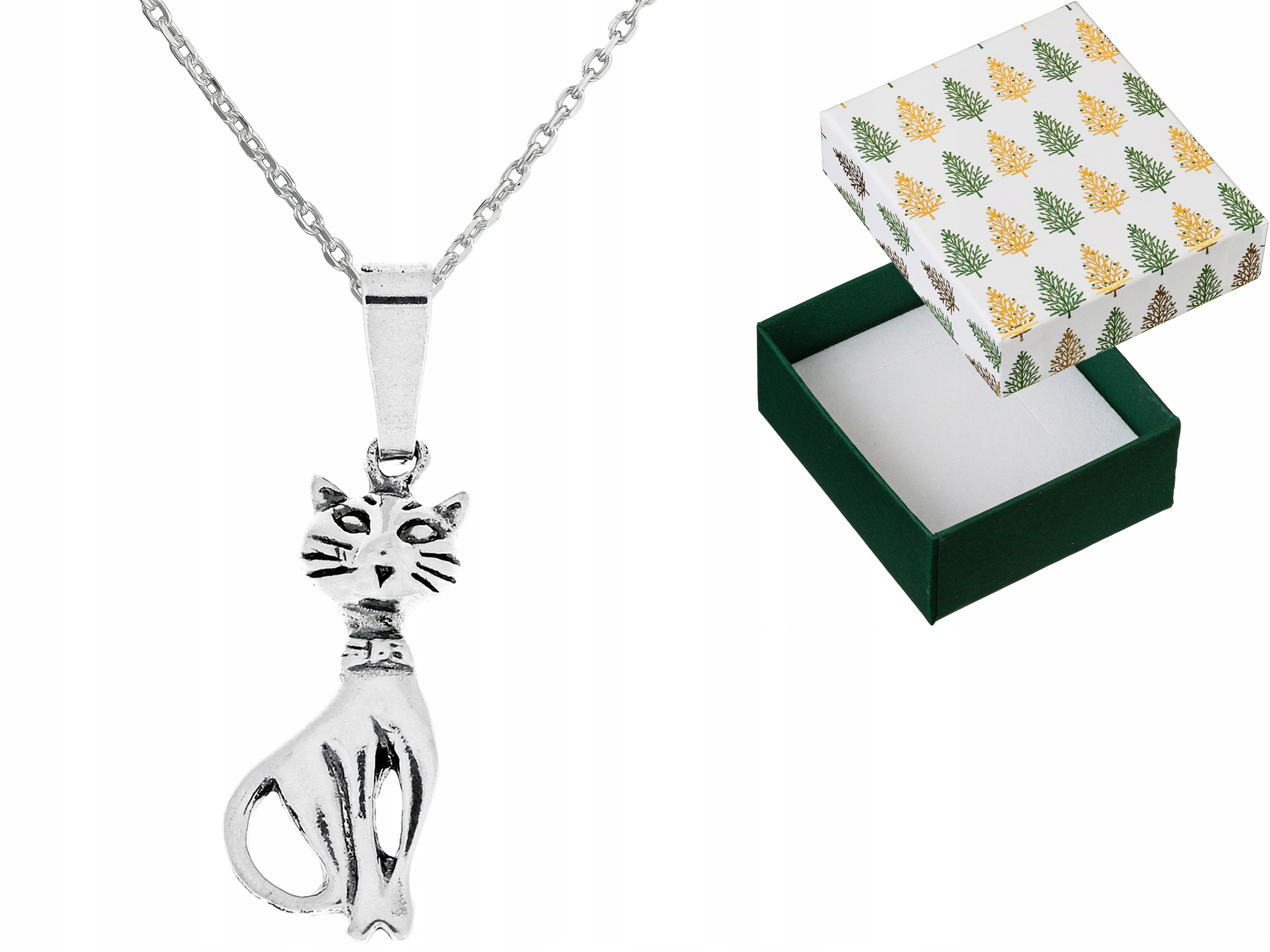 Stříbrný Kočička Náhrdelník Stříbrný Oxidovaný Kočka Kotě Stříbro Řetízek 45 cm