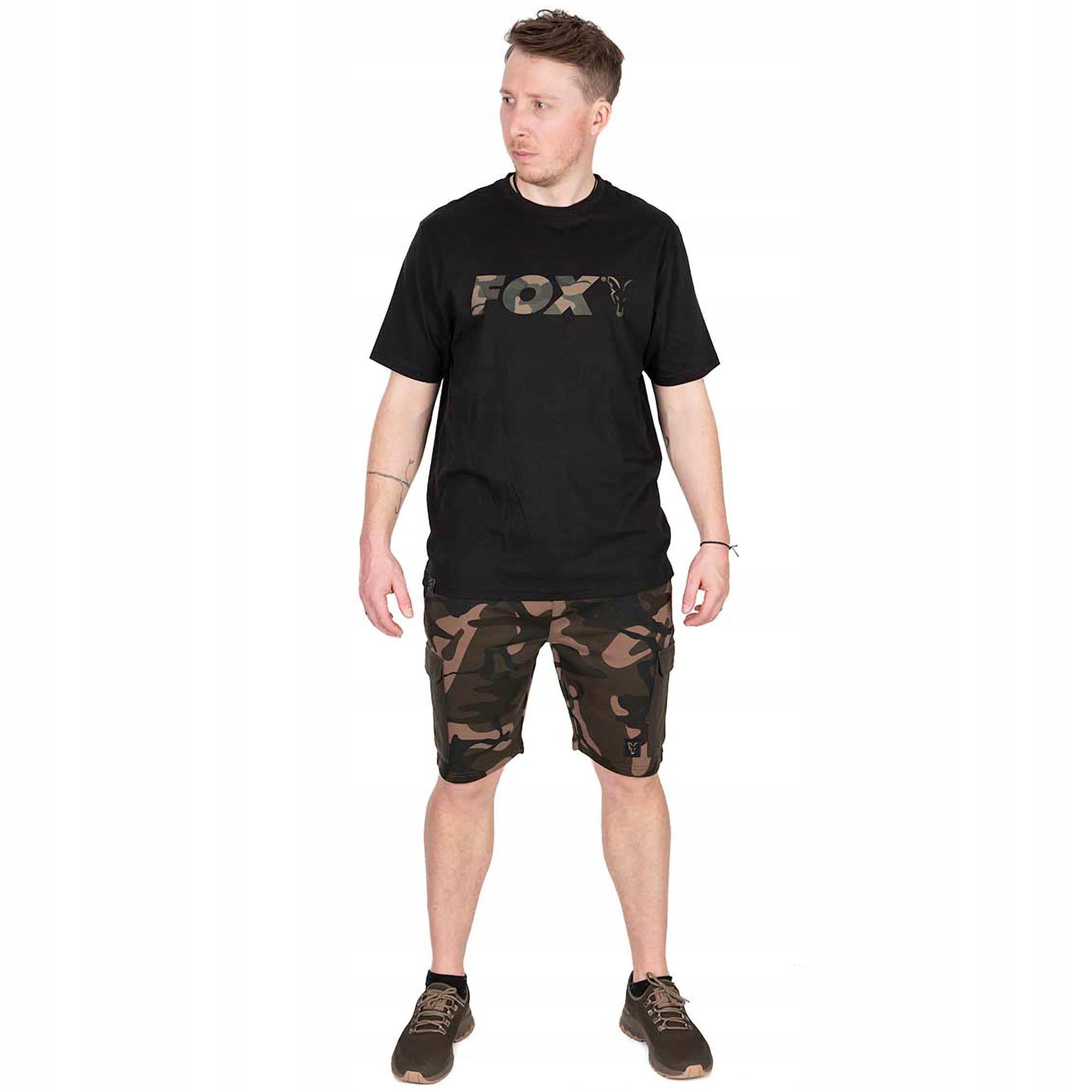 Koszulka Wędkarska T-Shirt Fox Black Camo Logo r. M Rękaw krótki rękaw