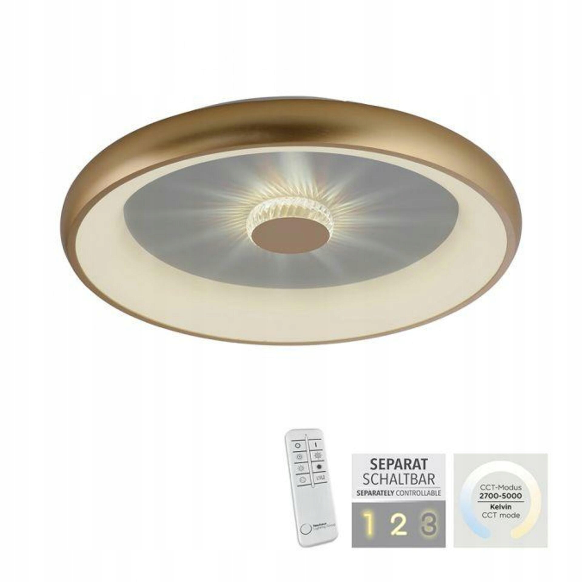 Led stropné svietidlo Just Light matná mosadz 61 cm, krištáľový efekt, stmieva