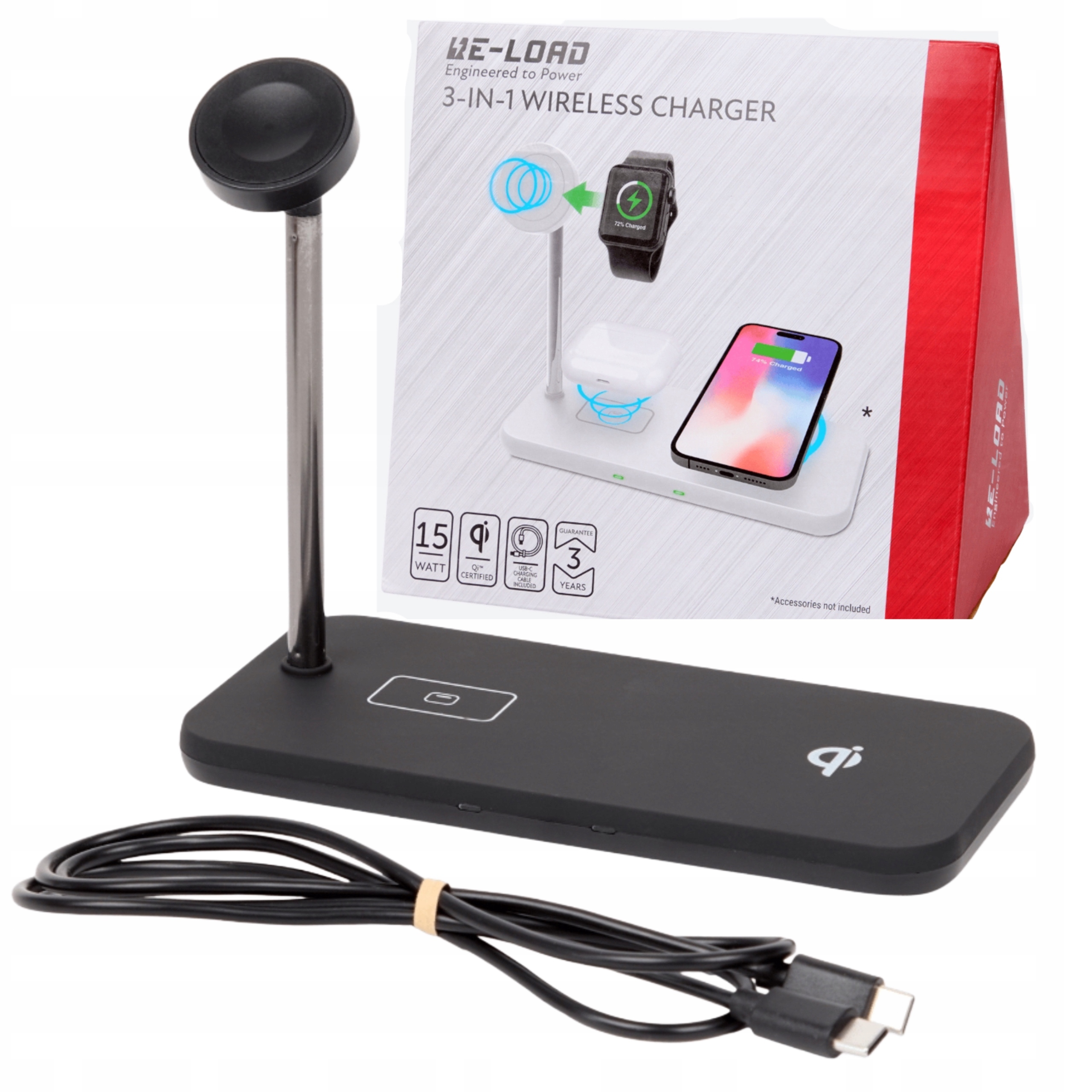 Stacja Ładowania 3IN1 Smartwatch Słuchawki Telefon Re-load