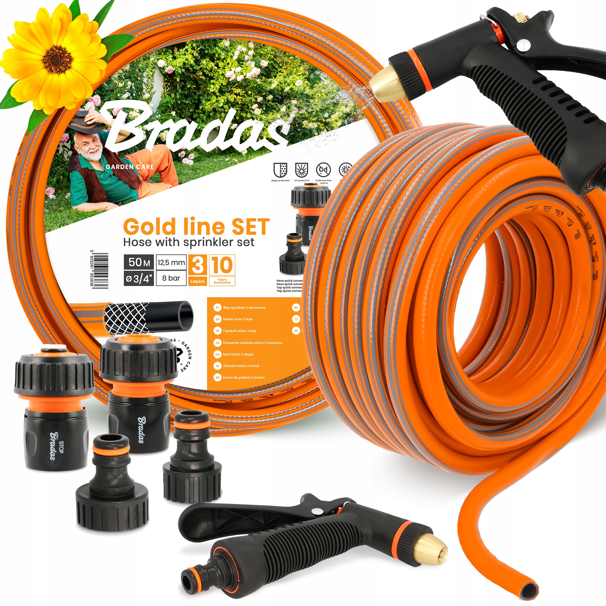 Záhradná Hadica 3/4 50 m 3-VRSTVOVÁ Navíjacia Elastická Gumová Zbrojená Szl Yo