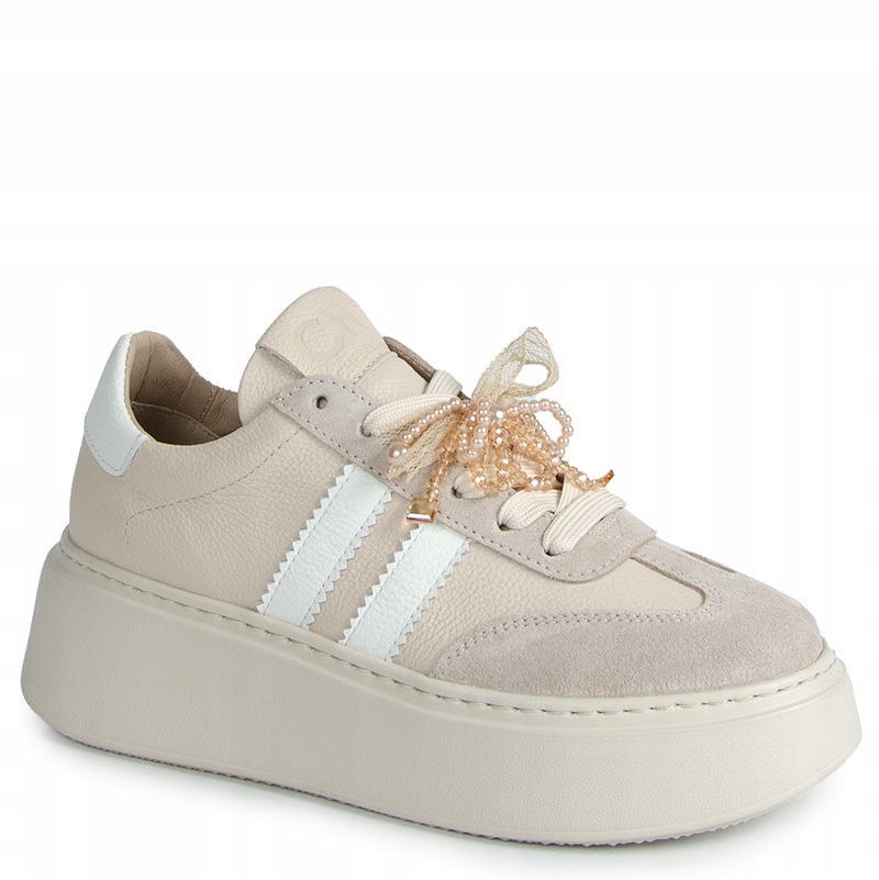 Chebello 4805 Béžové Kožené Tenisky S Ozdobou 40